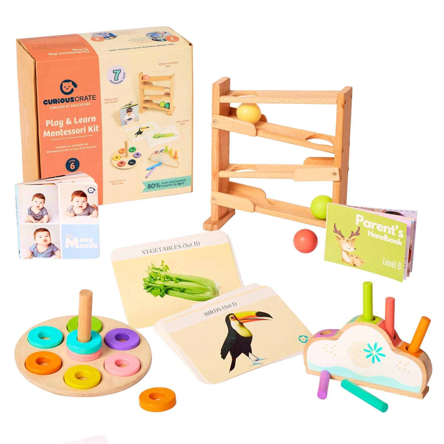 Curious Cub Montessori Wooden Toys for 1 Year Old Baby, Box 6