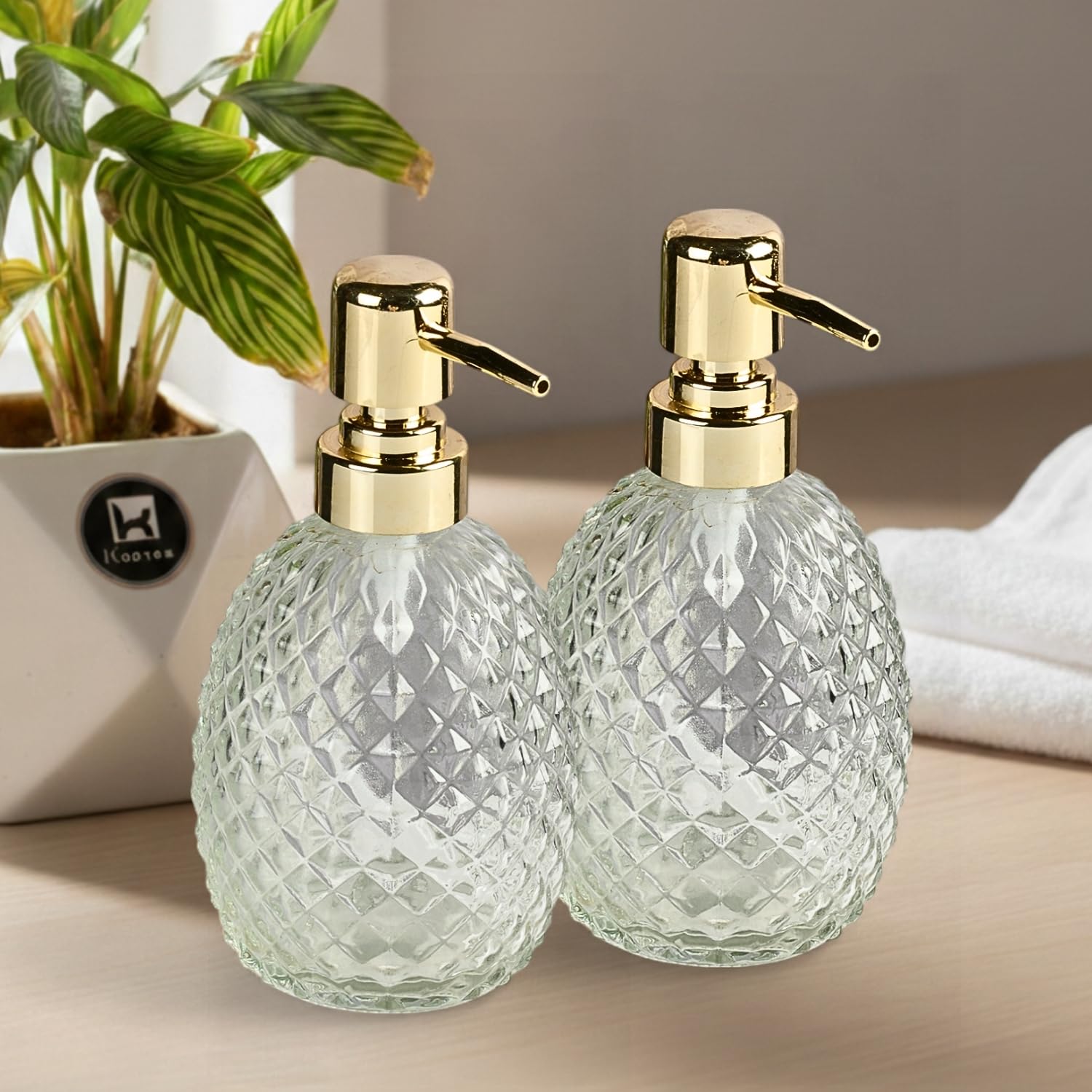 Kookee Glass Soap Dispenser Set of 2 for Bathroom | Transparent (12124)