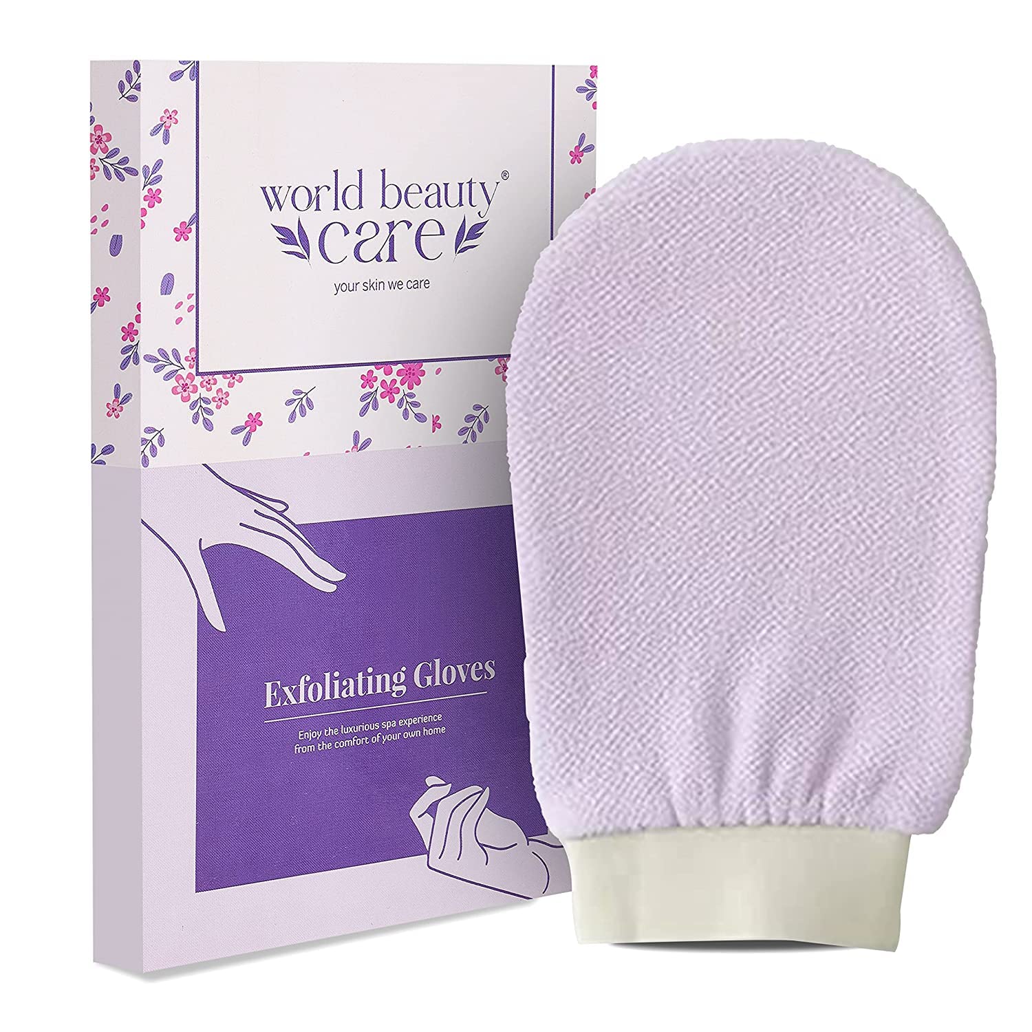 WBC WORLDBEAUTYCARE Moroccan Hammam Exfoliating Kessa Scrub Glove Shower Scrub Gloves Body Facial Tan Massage Mitt Double layered Imported (Light Purple)