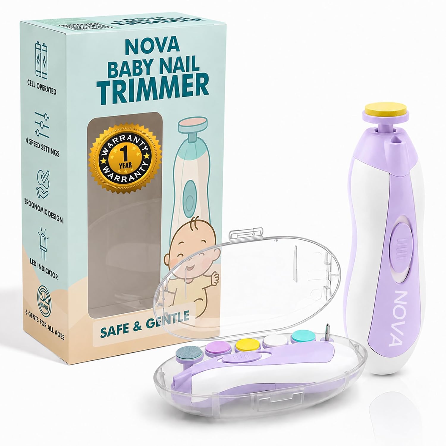 RARECARE Baby Nail Trimmer | New Born Essentials | Baby Nail Cutter New Born 0-12 Months with 6 Filer Heads Adjustment |1 Year Warranty |, Pink, White, 1 Count