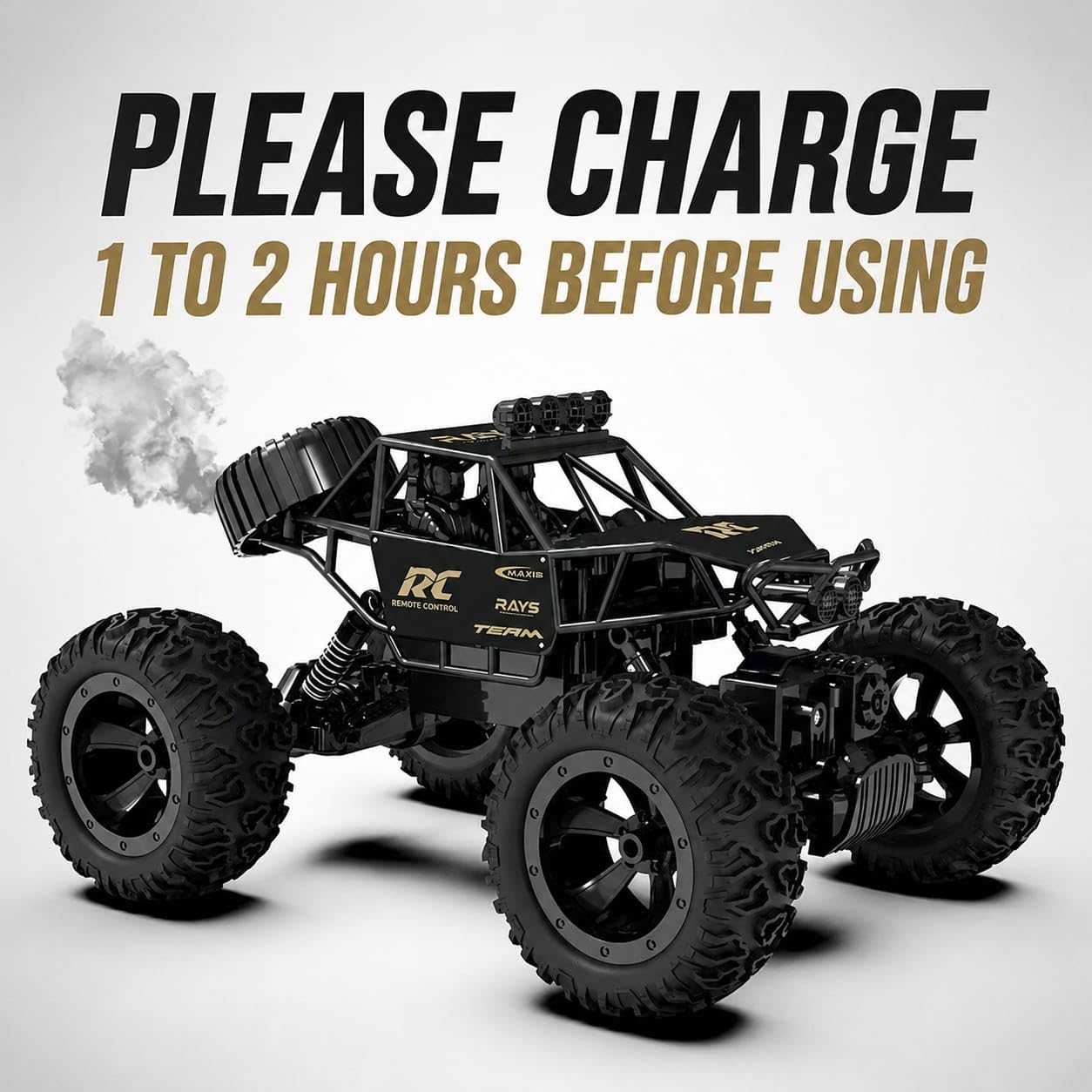 Rock Crawler RC Car with Smoke Spray & LED Lights, 1:16 Scale Rechargeable Remote Control Monster Truck, High-Speed Off-Road Climbing with 5 Functions, Toy Car for Kids (Color as Per Stock)