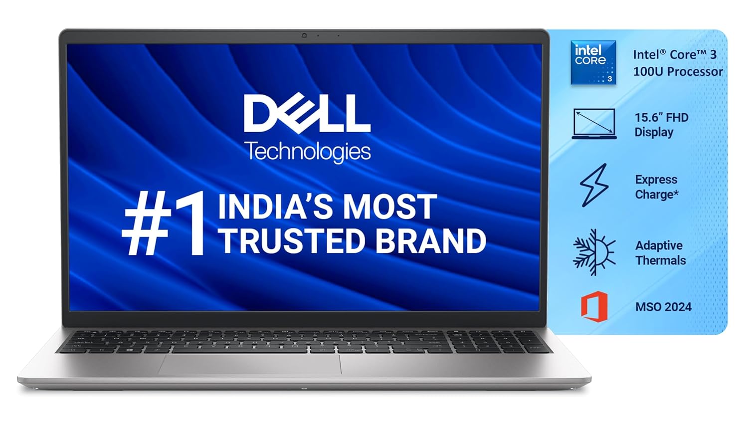 Dell 15 (Previously Inspiron) Laptop, 14th Gen Intel Core i3/Core 3 100U Processor, 8GB, 512GB, Intel UHD Graphics, 15.6″ FHD IPS 250nit Display, 12m Mcafee, Win 11 + MSO’24, Platinum Silver, 1.63kg