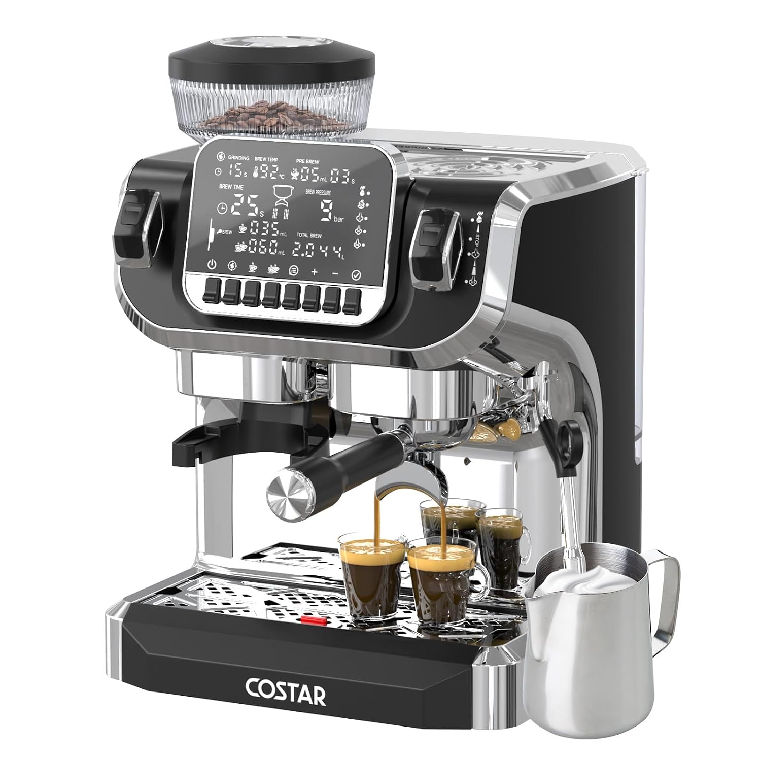 COSTAR Professional Espresso Machine with Grinding & Frothing, 20 Bar Coffee Machines with LED Screen, Coffee Maker Machine for Home/Office, 1.8L Removable Water Tank for Cappuccino, Latte