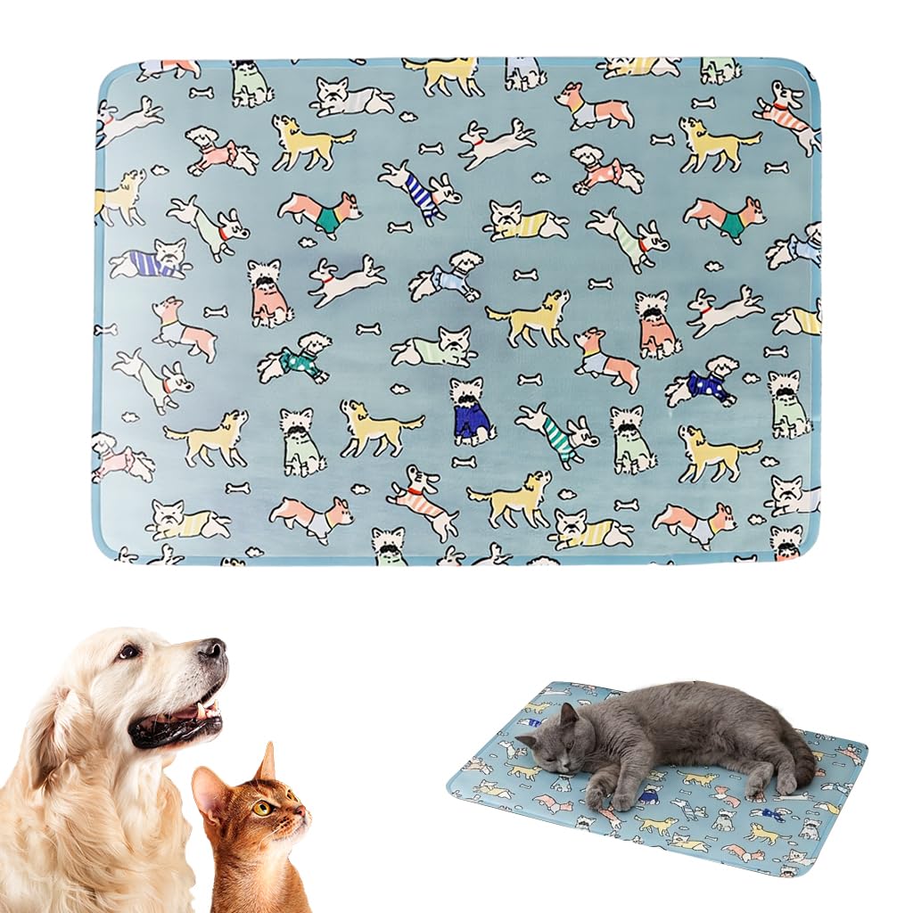 Qpets® PetEase Self-Cooling Pad for Dogs & Cats Pressure Activated Mat No Water Needed Large Waterproof Surface for Indoor & Outdoor Pet Heat Relief and Stroke Prevention Stay Cool Ice Silk 60x45cm