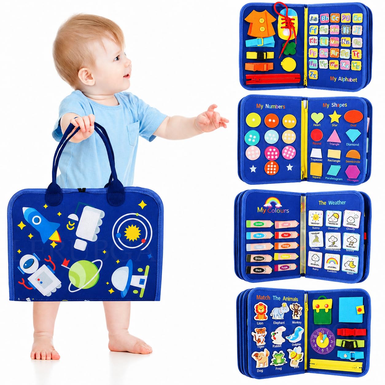 12 in 1 Toddler Busy Binder Learning Educational Board for Kids Sensory Board Preschool Education Learning Fine Motor Skills Montessori Busy Board Educational Busy Book for Learning