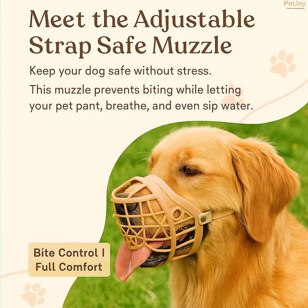 PETJOY Adjustable Strap Muzzle – Ensure Pet Safety & Comfort, Prevent Biting – Perfect for Dogs, Ideal for Walks, Training & Grooming, Promote Dog’s Well-Being (Medium, No.4)