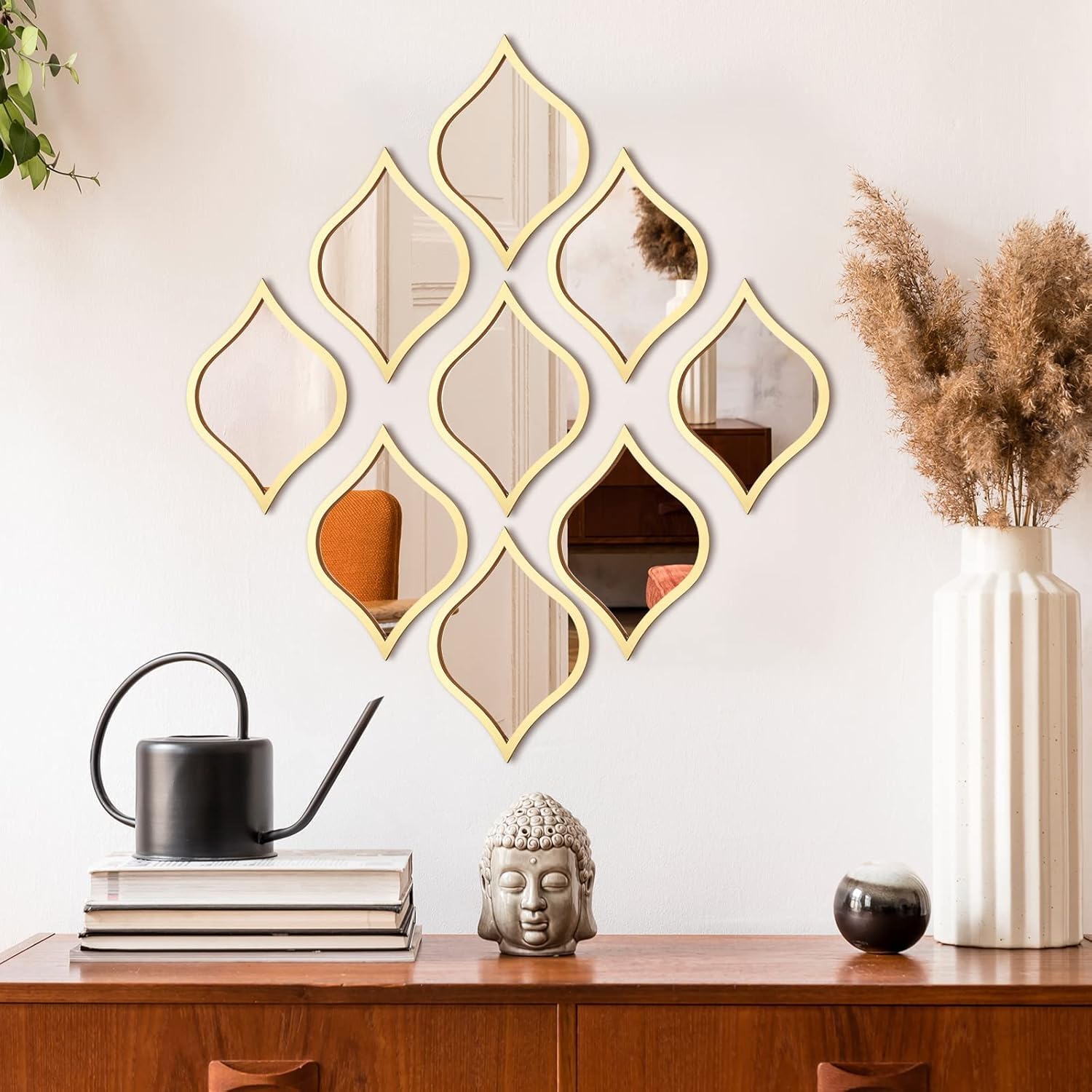 9 Pcs Teardrop Mirror Wall Decor Boho Vintage Wall Art Farmhouse Decorative Mirror for Apartment Living Room Bedroom