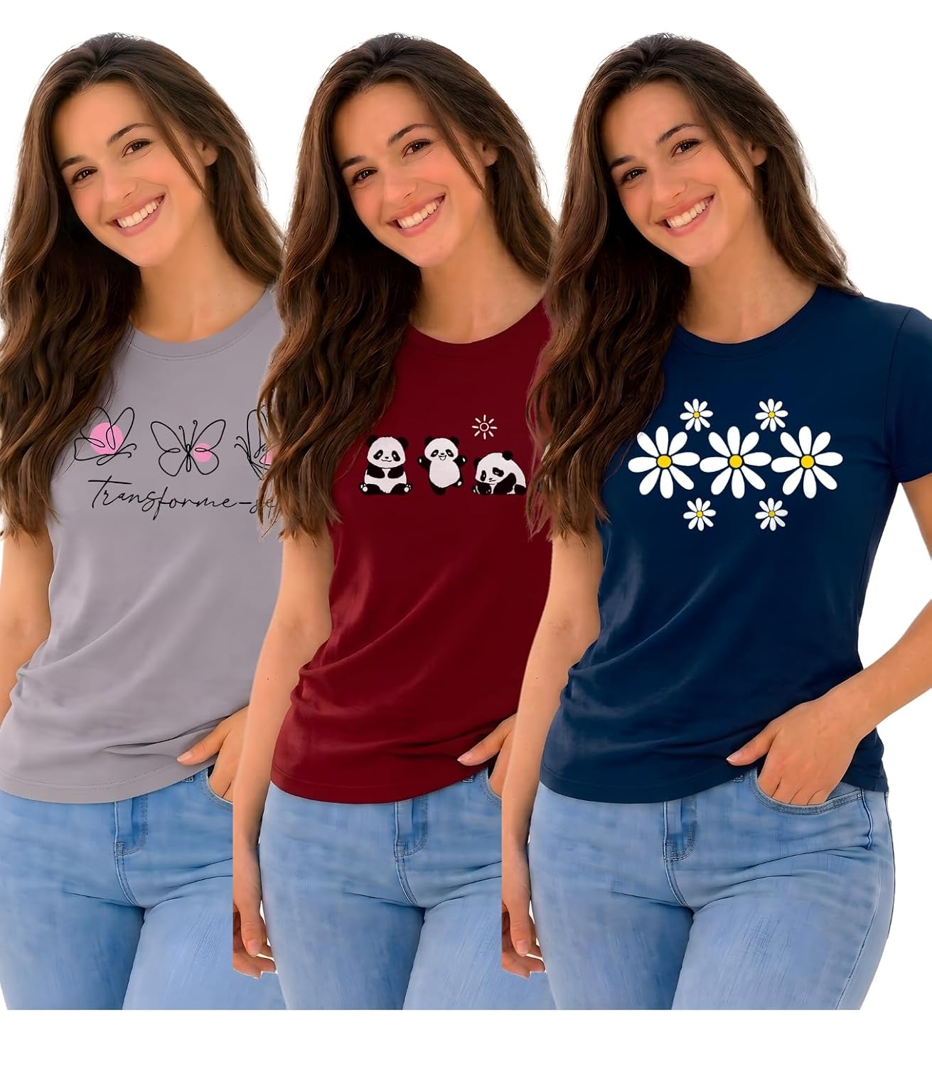Women’s Graphic T-Shirt Bundle – 3-Pack Variety Set with Premium Soft Breathable Cotton for Everyday Comfort
