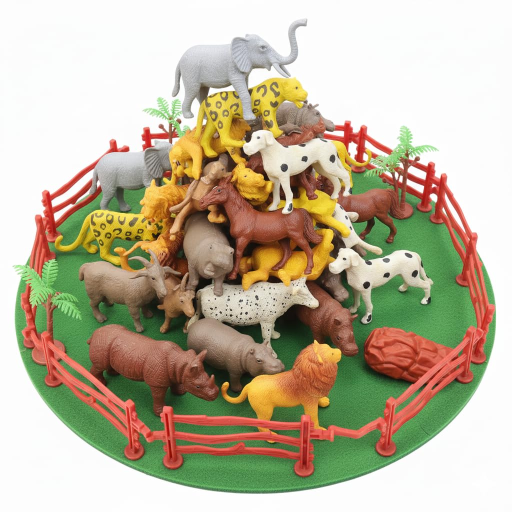 ZESTHOME Animal Toys for Kids | Jungle & Zoo Animal Figurine Set with Accessories | 6–8 cm Realistic Figures | Educational & Pretend Play Toy for Boys & Girls (Ages 2+) | 17-Piece Set