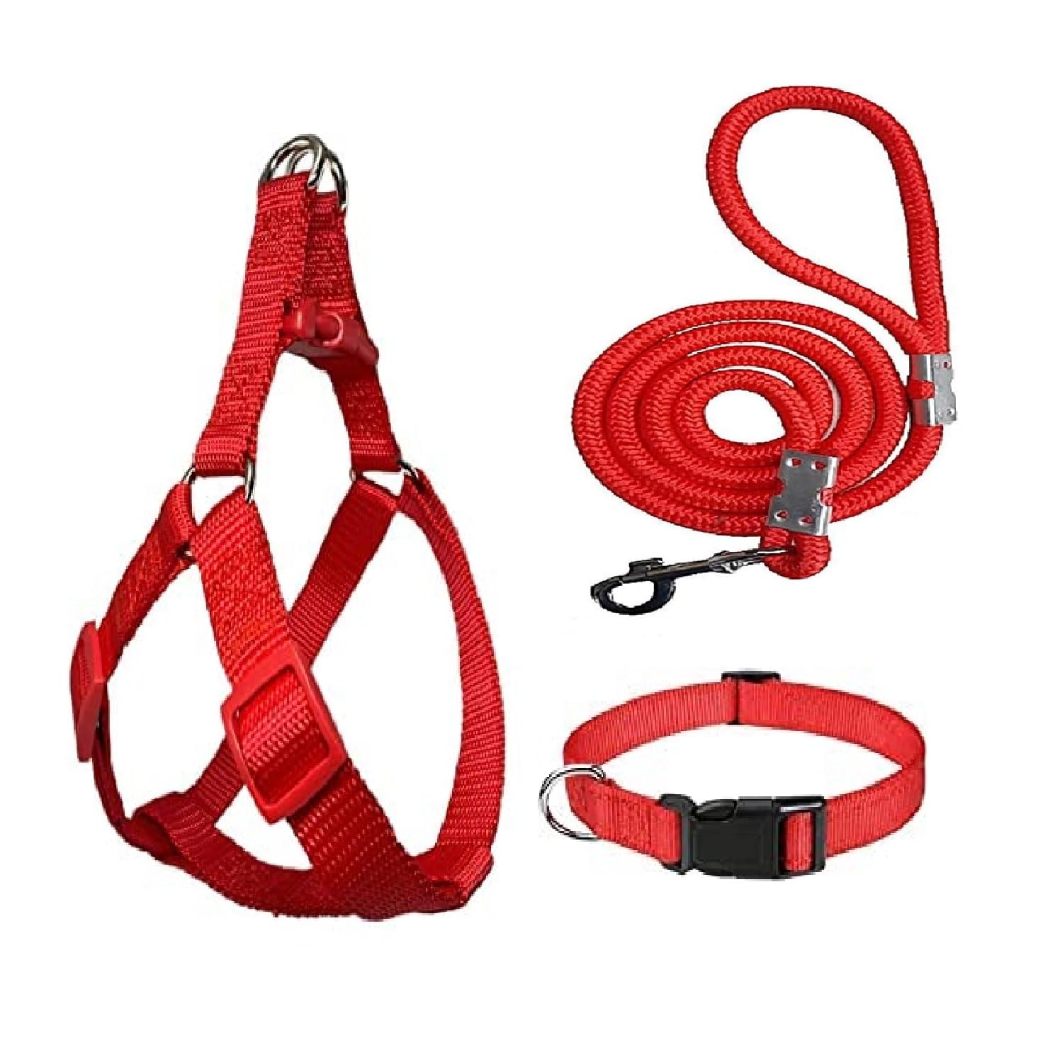 No Pull Dog Harness – Step in and Leash for Small Medium Large Dog – Escape Proof Adjustable Soft Dog Harness Leash Collar Set for Walking Training Hiking Outdoor (Bright RED)