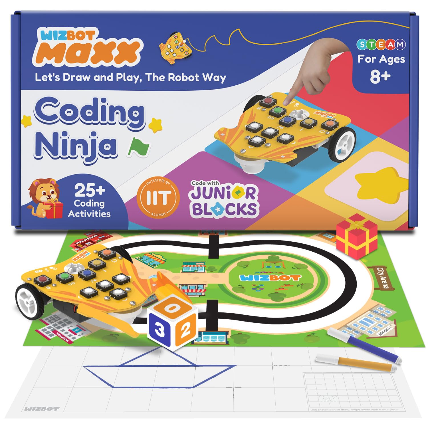 Maxx Coding Ninja Screen-Free Robot Toy Kit | Scratch Coding kit for Kids | Puzzles, Games & Drawing | 25+ Activities | Birthday Gift for Boys & Girls 8,9,10 Years