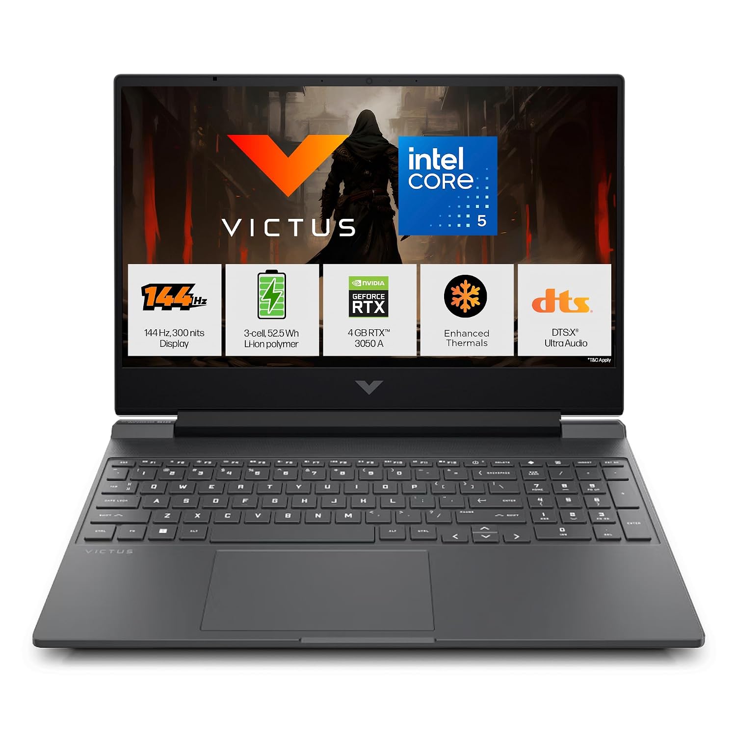 HP Victus, Intel Core 5 210H, 4GB RTX 3050 A (24GB DDR5, 512GB SSD) FHD, 144Hz, 300 nits, IPS, 15.6”/39.6 cm, Win11, M365* Office24, Mica Silver, 2.29kg, fa2500TX, Backlit, Gaming Laptop