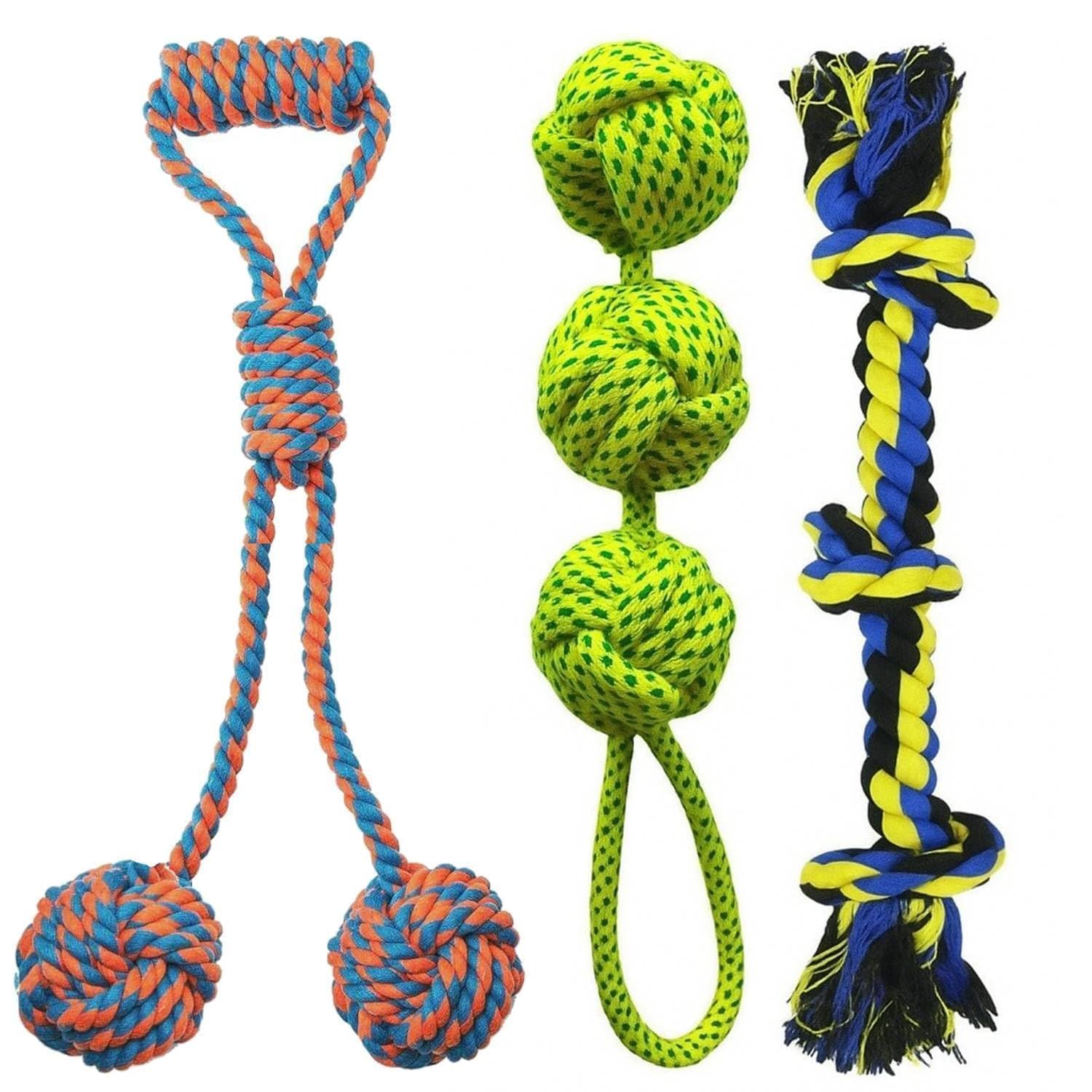 YouHaveDeal Dog Chew Toy for Aggressive Chewers – Heavy Duty Cotton Rope (3 Pack), Indestructible for Large & Medium Dogs, Teeth Cleaning & Tug Rope