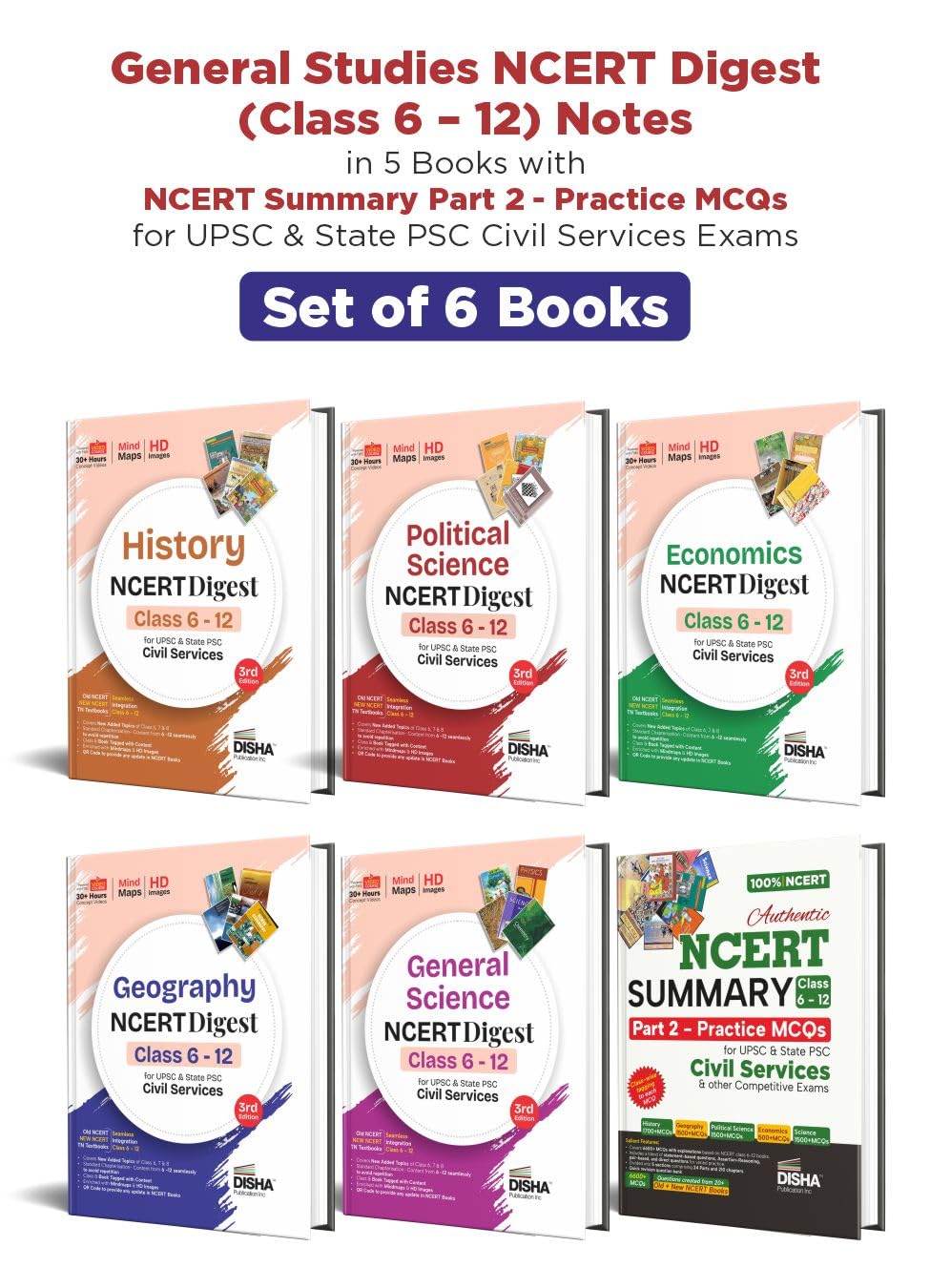 Disha Combo (6 Books) General Studies NCERT Digest (Class 6 – 12) Notes in 5 Books with NCERT Summary Part 2 – Practice MCQs for UPSC & State PSC Civil Services Exams 2nd Edn | IAS Prelims & Mains