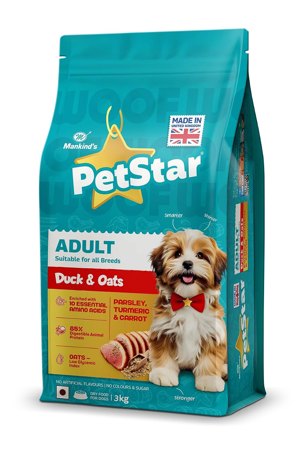 Petstar Adult Dry Dog Food 3 kg, Duck & Oats, High Protein, Easy Digestion, Immunity Support, No Artificial Flavours or Added Sugar