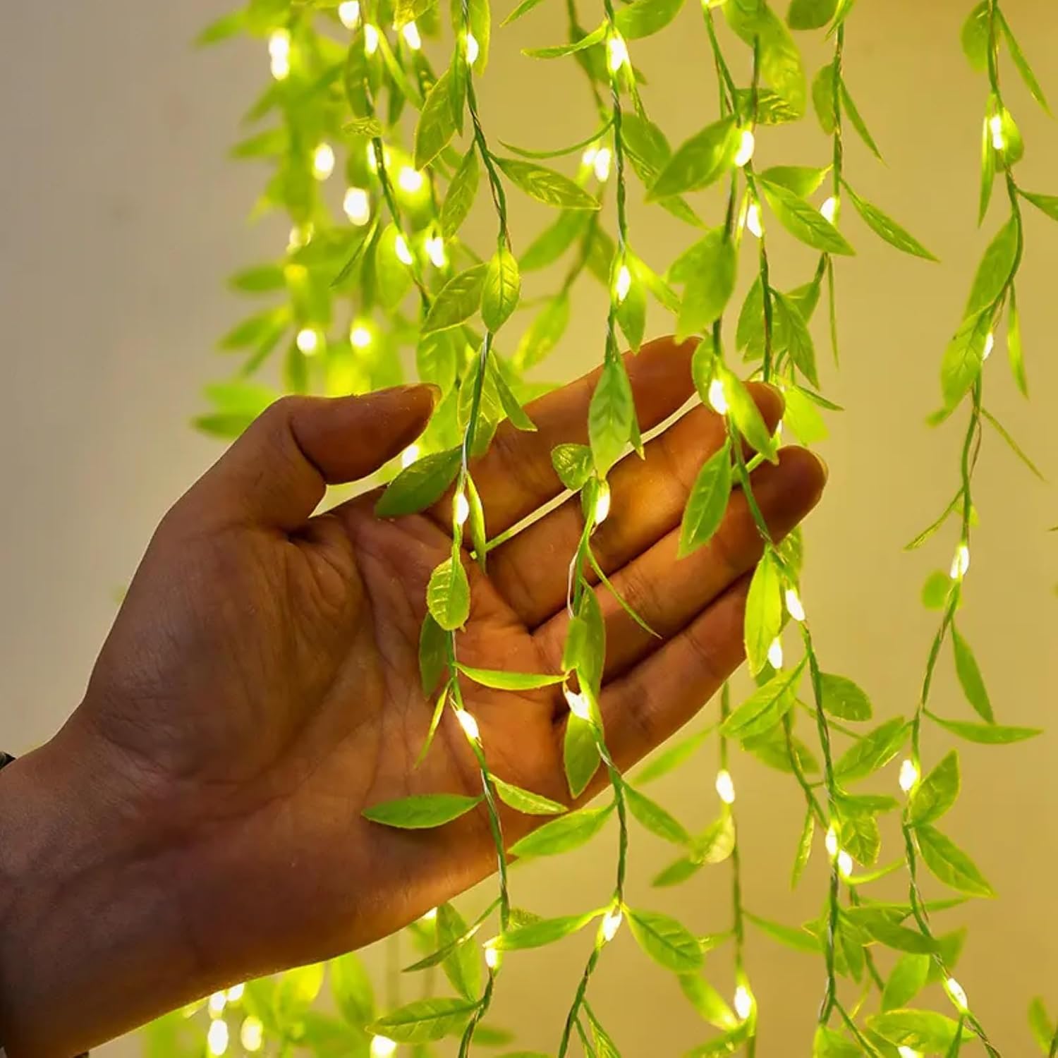 TechPride Leaf LED Curtain String Lights – 200 LEDs, 8 Modes, 3x1m | Warm White Fairy Lights for Bedroom, Wall, Window, Wedding, Diwali & Christmas Decor (10×3 Feet, Plug Powered)