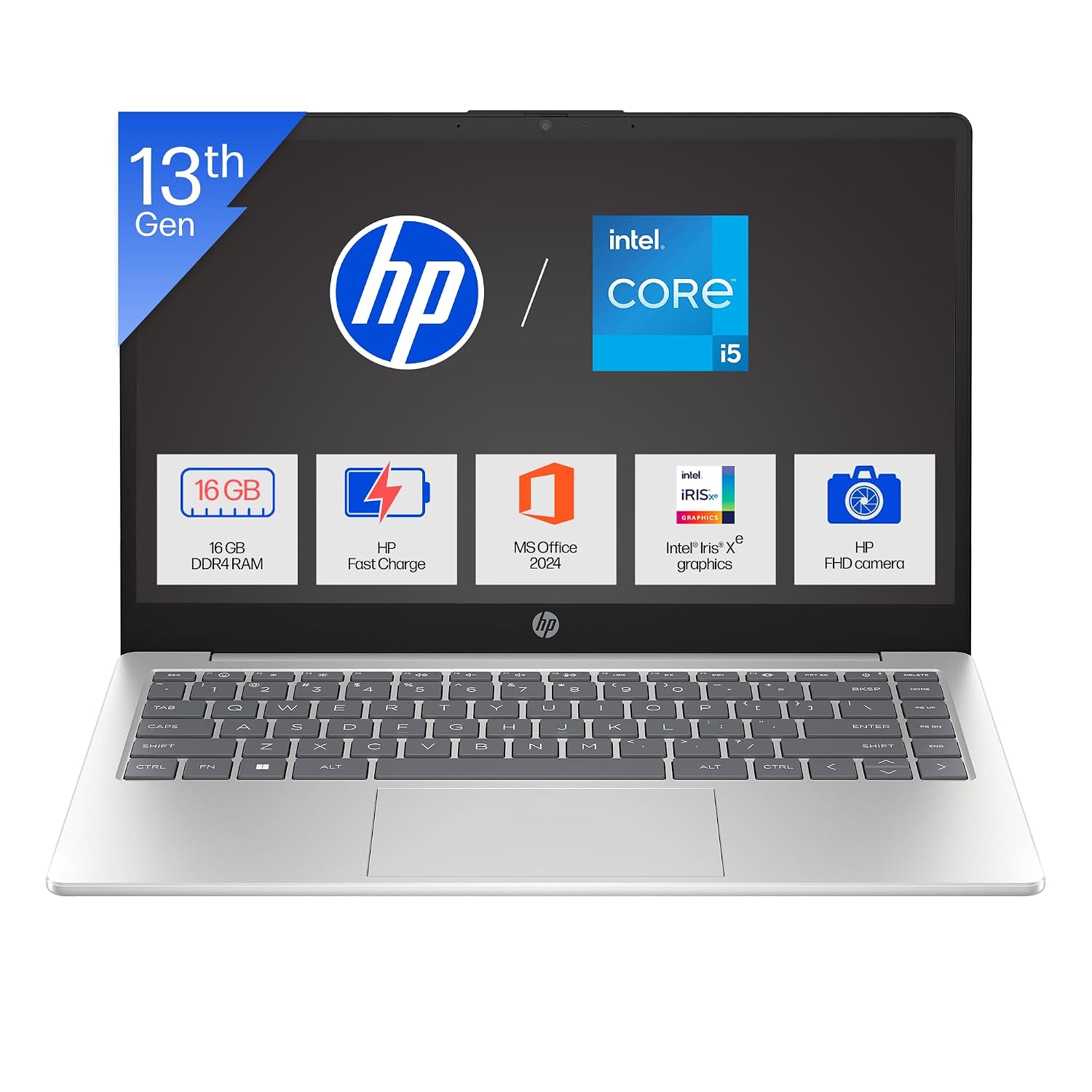 HP 14, 13th Gen Intel Core i5-1334U Laptop (16GB DDR4,512GB SSD) Anti-Glare, Micro-Edge, 14/35.6cm, FHD, Win11, M365 Basic(1yr),Office Home24, Silver,1.4kg, FHD Camera w/Privacy Shutter,ep0340TU