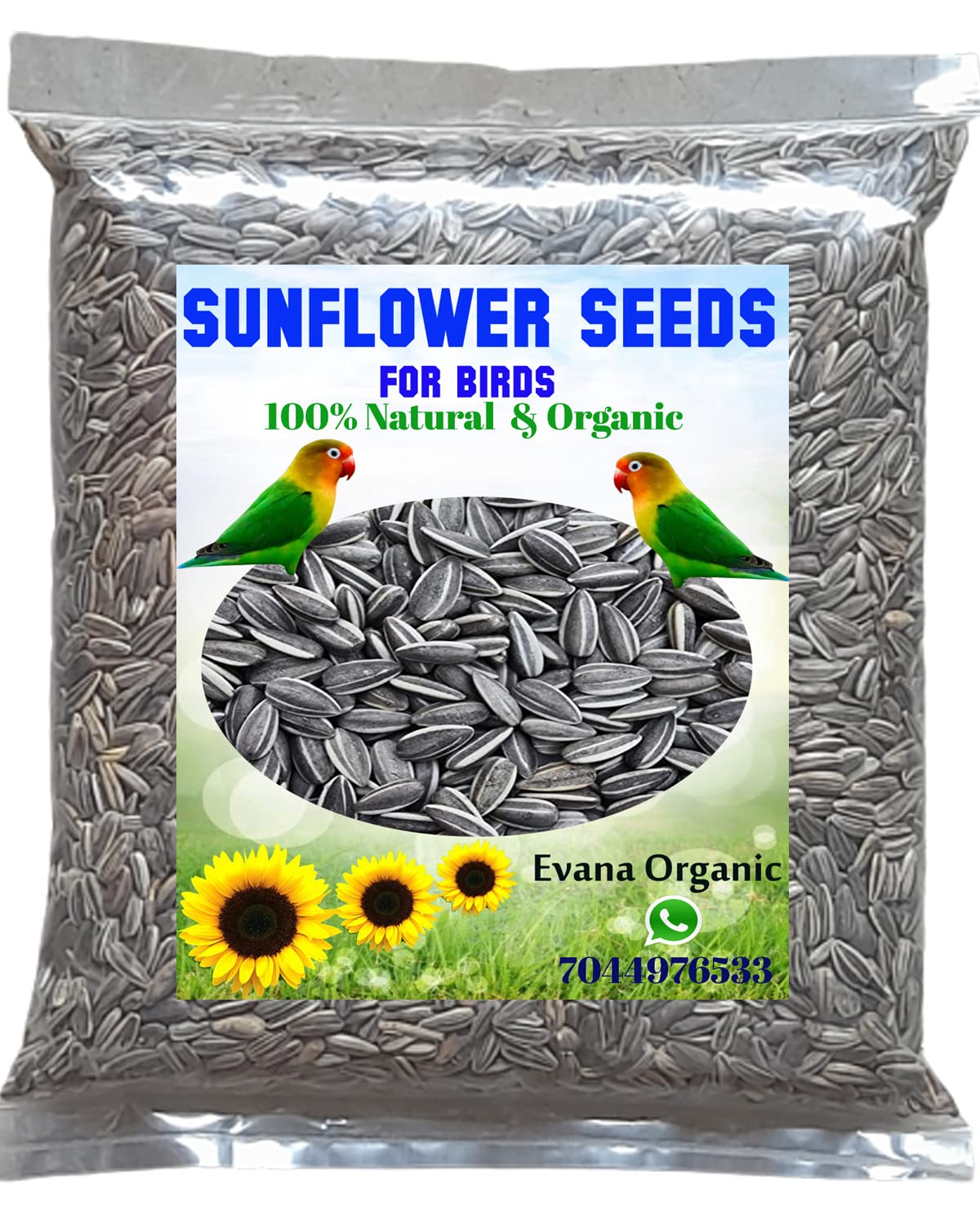 Evana Organic FertilizerPremium Sunflower Dry and Clean Seeds for Birds | for All Life Stages, Food for Cockatoo, Grey Parrot, Parrots, Macaw and Exotic and Other Small & Big Pet Birds etc 1800 Grams