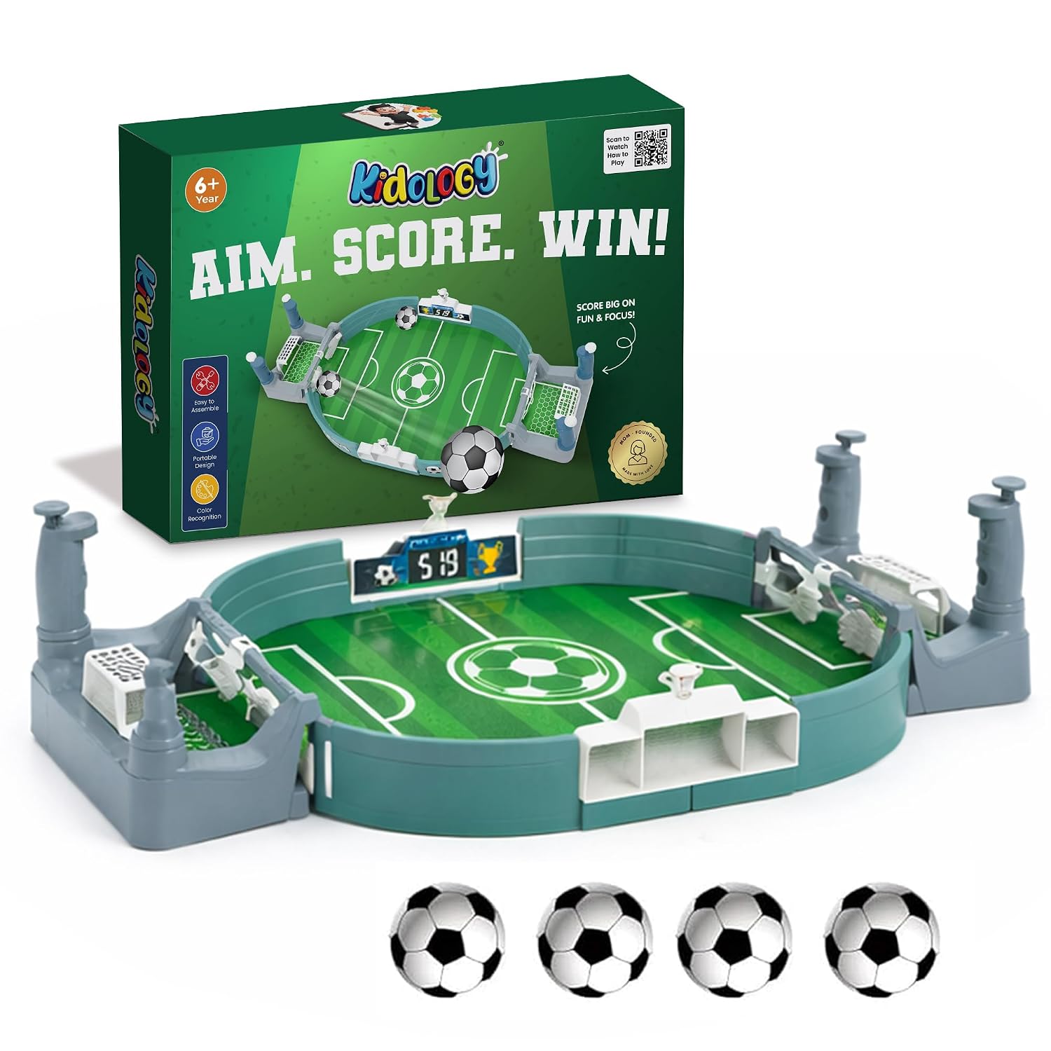 Kidology Football Table Interactive Game for Kids | Indoor Mini Football Board Game 2 Players | Portable Table Football Soccer Game Set with Balls, Goals & Controllers | Fun Sports Toy & Gift for Kids