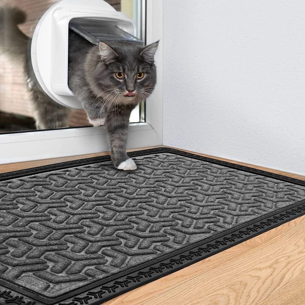 Cat Litter Mat, Grey, Soft Woven Topside, Rubber Border, Indoor Use, Traps Litter, Cozy on Bare Feet