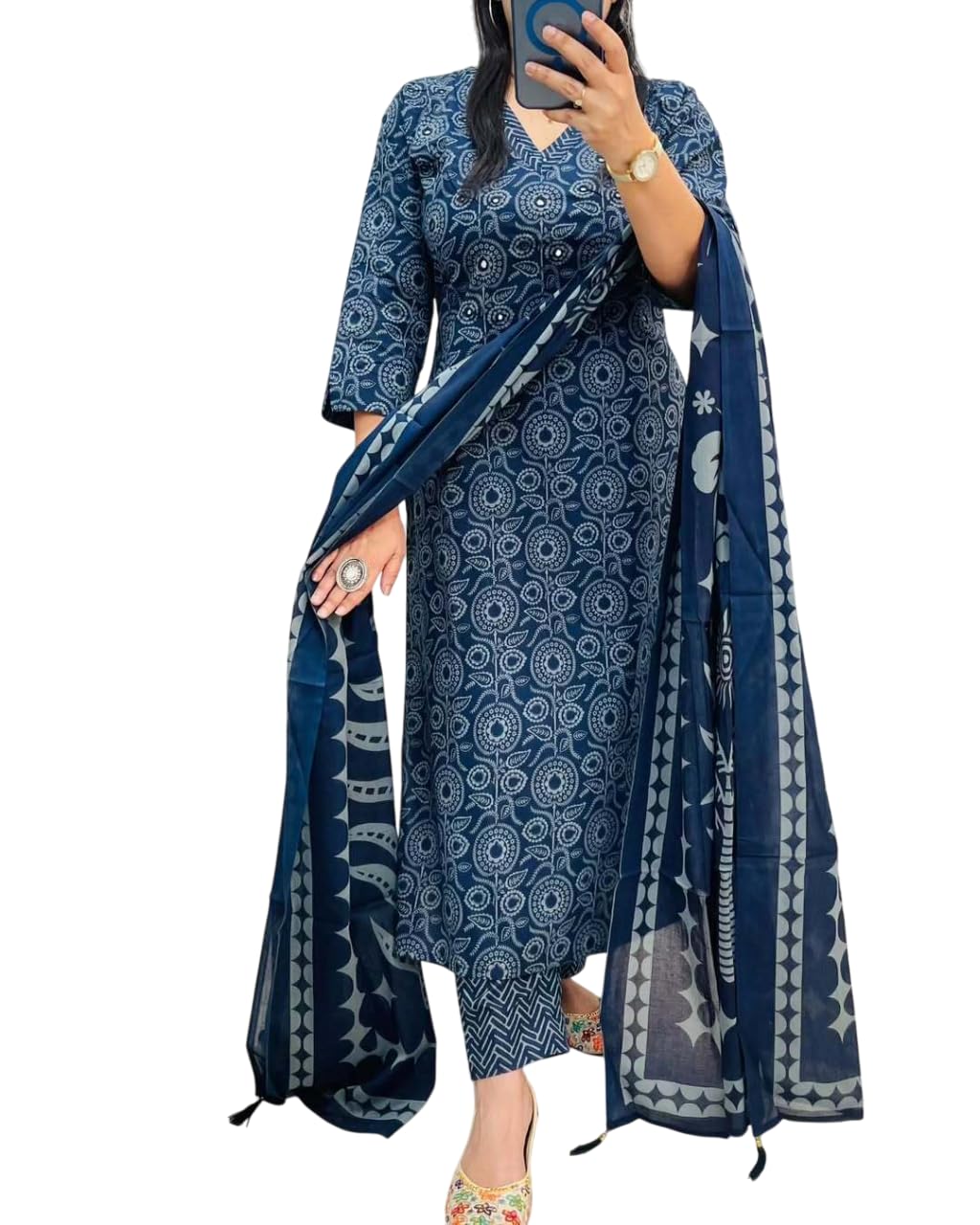 Rangnavi Women’s Pure Cotton Printed Straight Kurta with Pants and Dupatta Set | Ethnic Set | Suit Set | Kurta Set