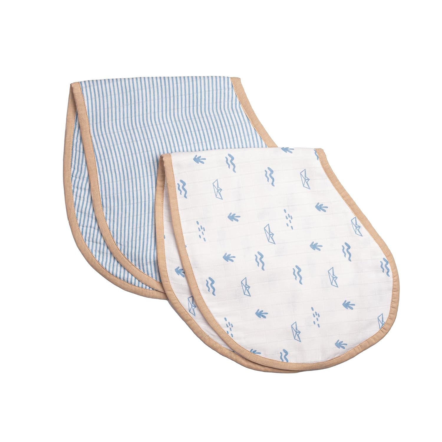 Masilo 100% Organic Muslin Burp Cloth & Bib for Newborn Baby/Ultrasoft Large Reusable Bib/Absorbent & Soft Burp Cloth for Teething Babies (2 Pack) – Boat