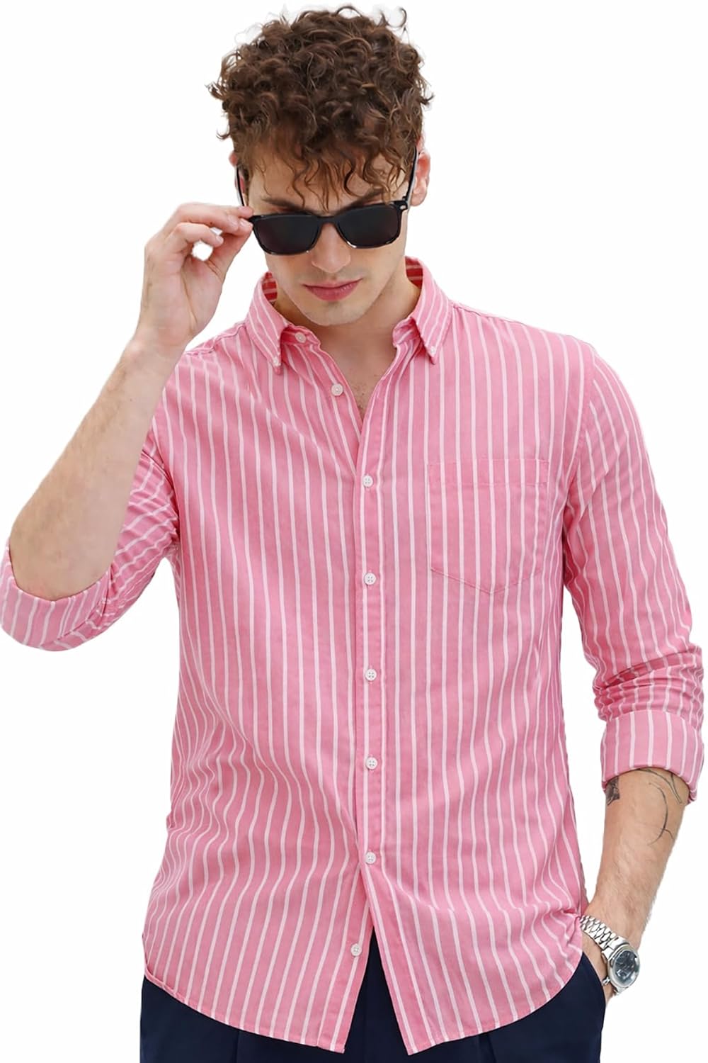 U TURN Men's Casual Printed Striped Stylish Latest Formal Plus Size Shirt for Men | Cotton Mix 220 GSM