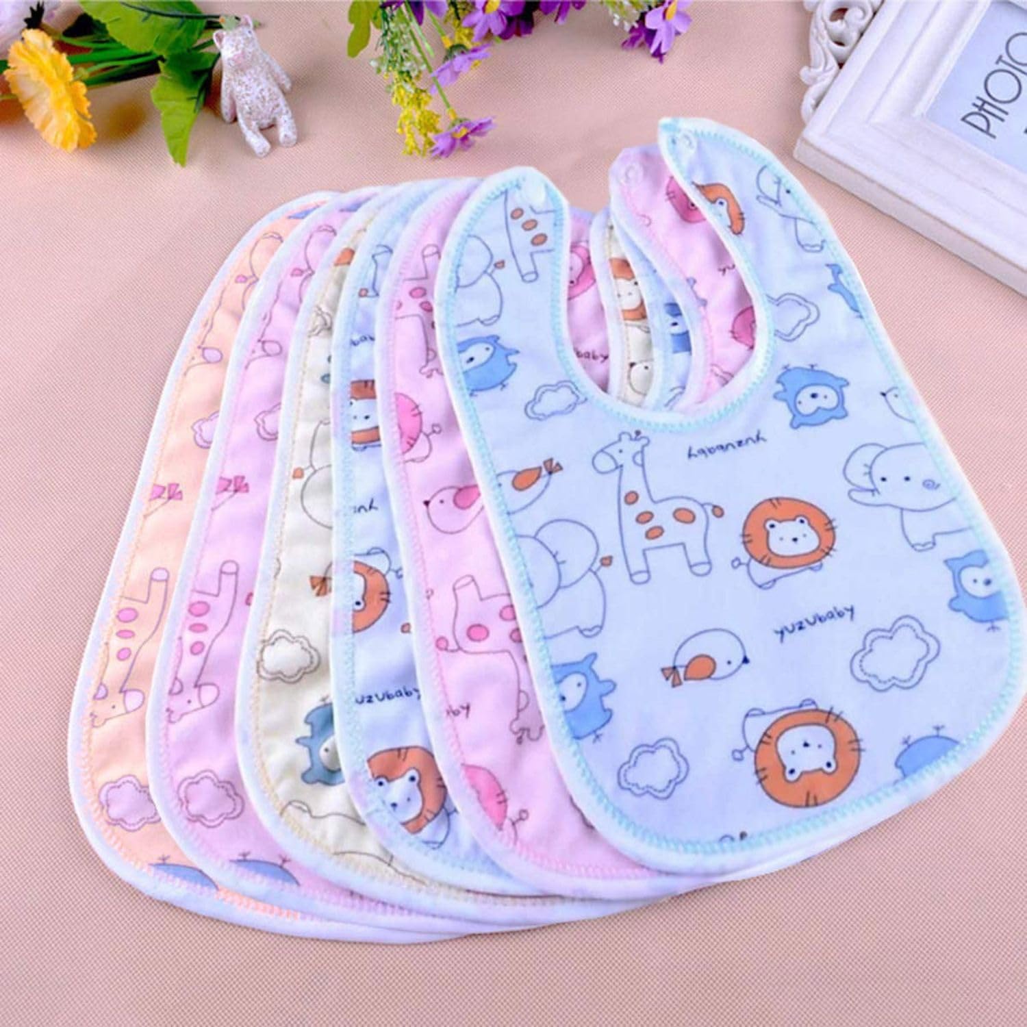 MELVIS Waterproof Baby Bibs Pack of 6 | Feeding Bibs for Baby 6–12 Months | Soft Absorbent Cotton Bibs for Milk, Food & Drool Protection | Washable Reusable Baby Bibs