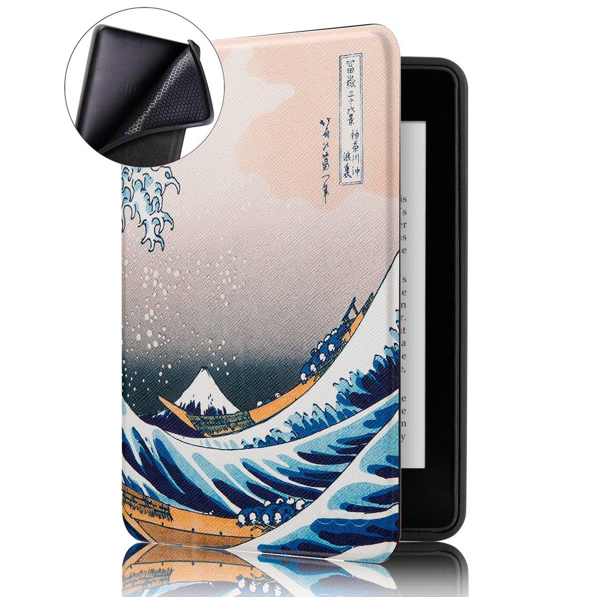 MOCA Compatible Smart Flip Cover case for 2018 All Kindle Paperwhite 10 10th th Generation 2018 Release Flip Cover case (The Great Wave)