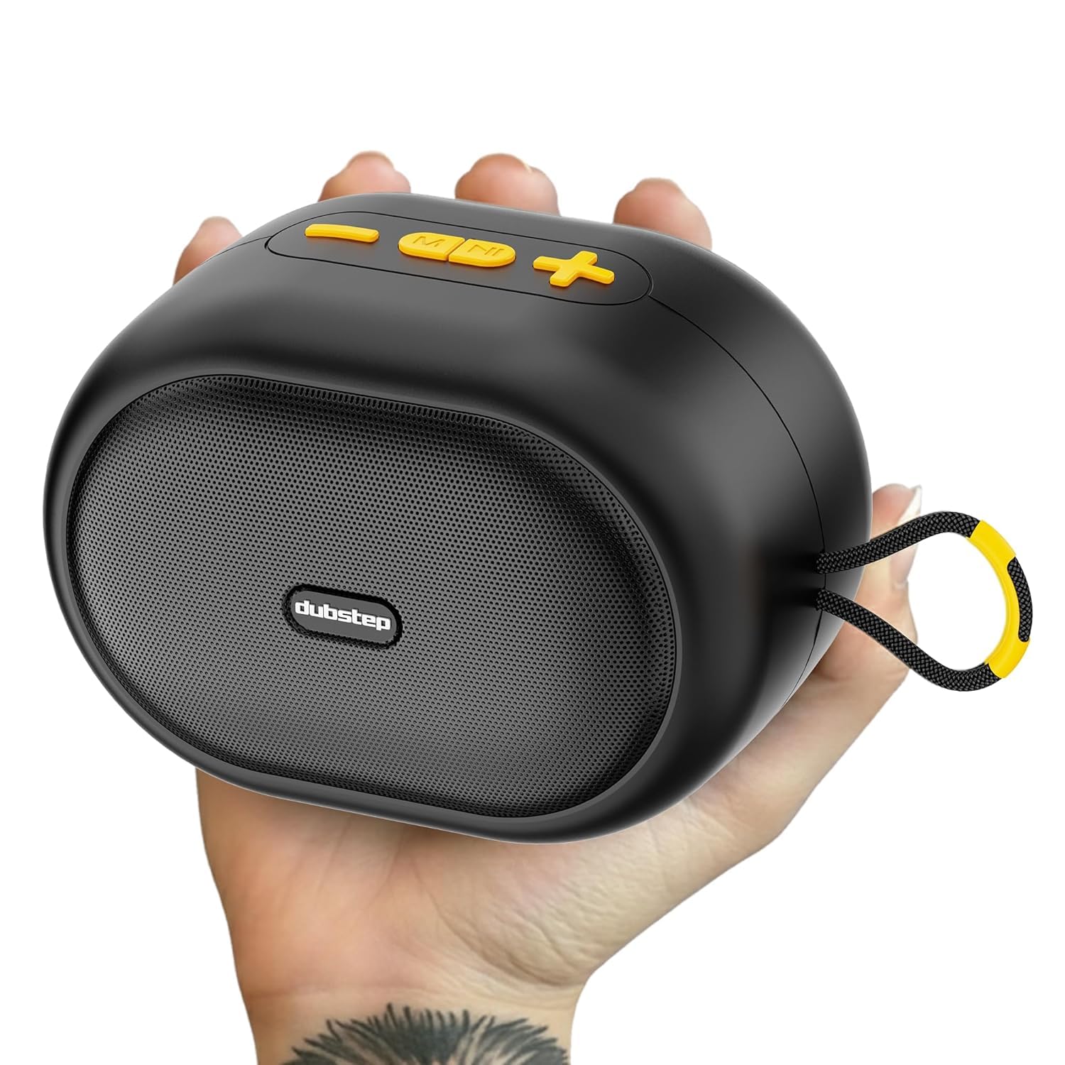 Dubstep Pop 1200 Portable Bluetooth Speaker | 12W Loud Sound, Deep Bass with XBASS, 16 Hrs Playtime, TWS Stereo Pairing, 52mm Driver, Splash-Resistant, Carry Strap (Black)