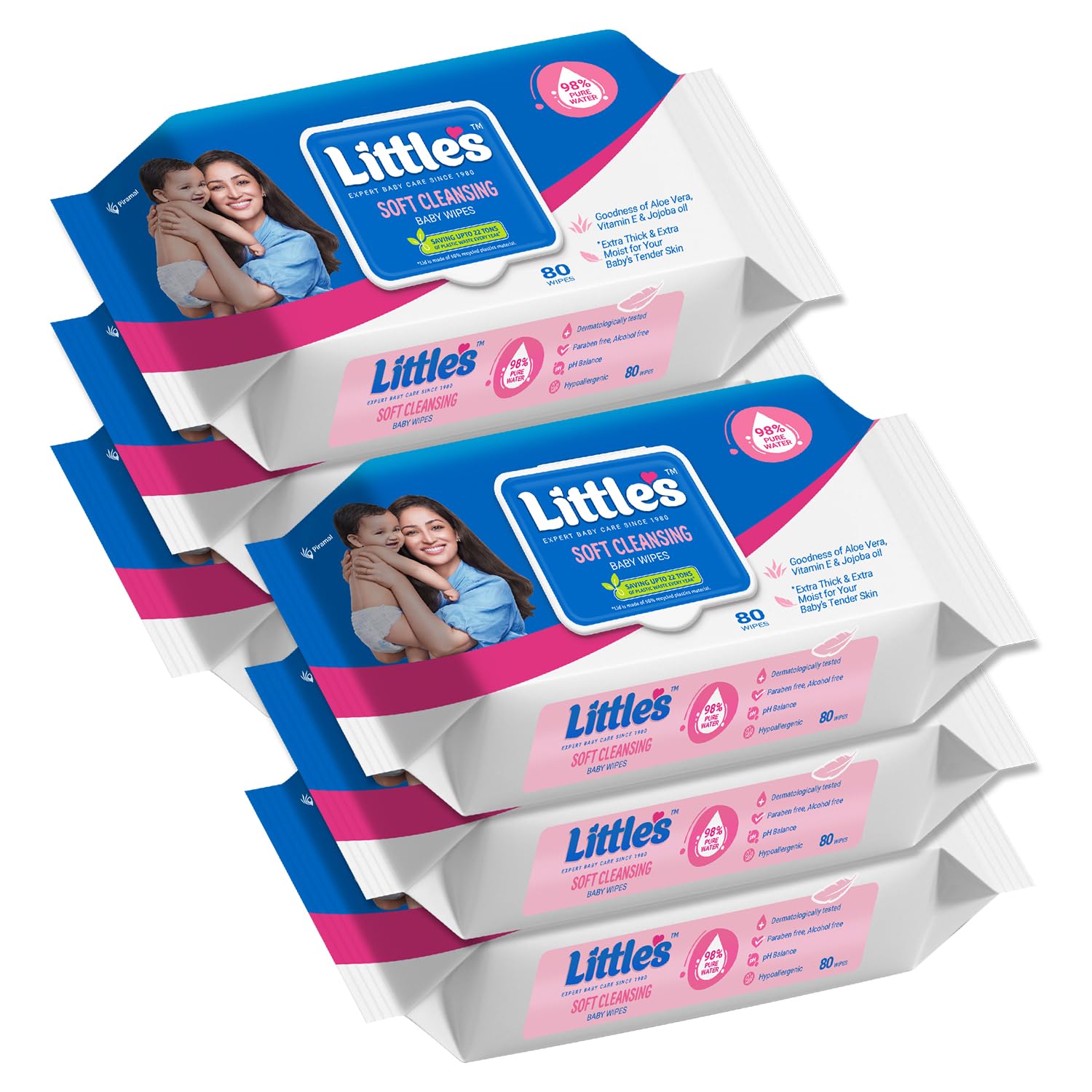 Little’s Soft Cleansing Baby Wipes with Lid | 80 Wipes x Pack of 6 – 480 Wipes | Extra Thick & Moist Wet Wipes for Baby’s | Prevents Rashes & Redness with Goodness of Aloe Vera, Vitamin E & Jojoba Oil