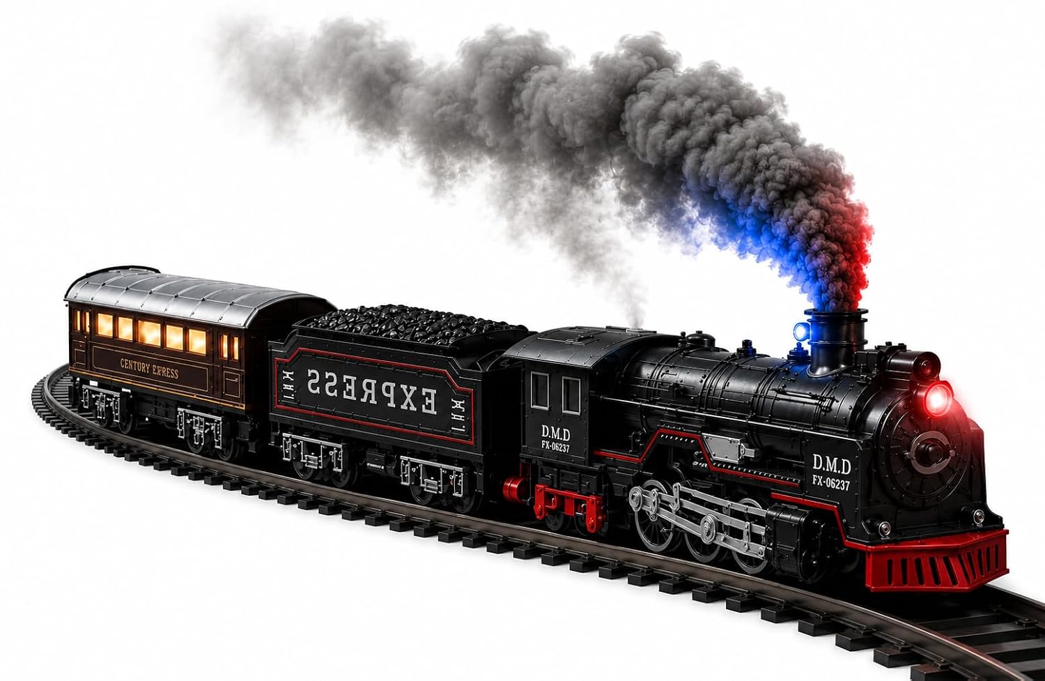 Rechargeable Vintage Black Toy Train Set for Kids | Real Smoke, Sound & Light | 16-Piece Express Toy Train with Track | Birthday Gift for Boys & Girls (3+ Years)