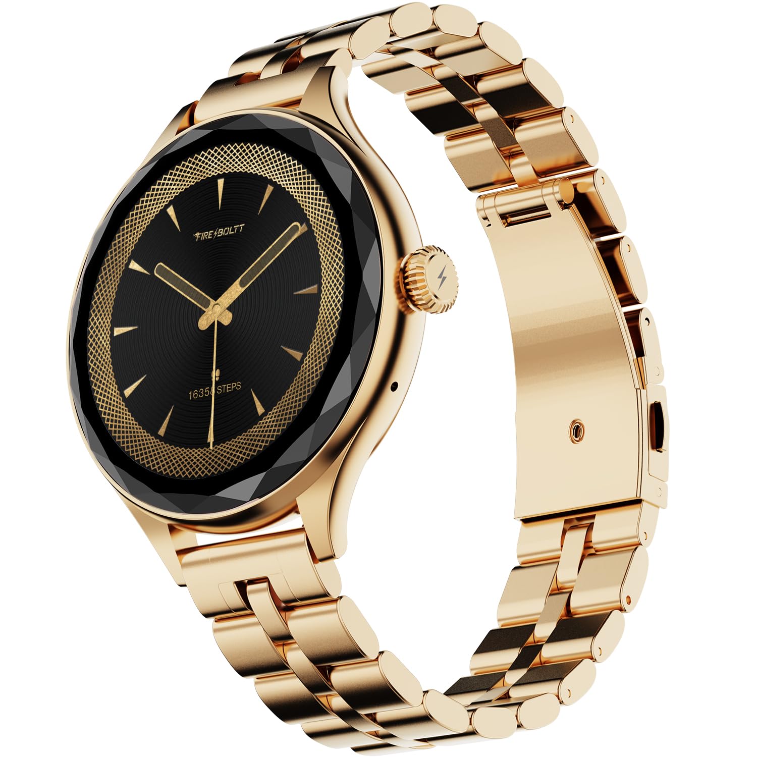 Fire-Boltt Phoenix Aura Women Smart Watch with 1.26” Diamond-Cut HD Display, Rotating Crown, Wireless Charging, Bluetooth Calling, Voice Assistant, 120+ Sports Modes – Regal Gold