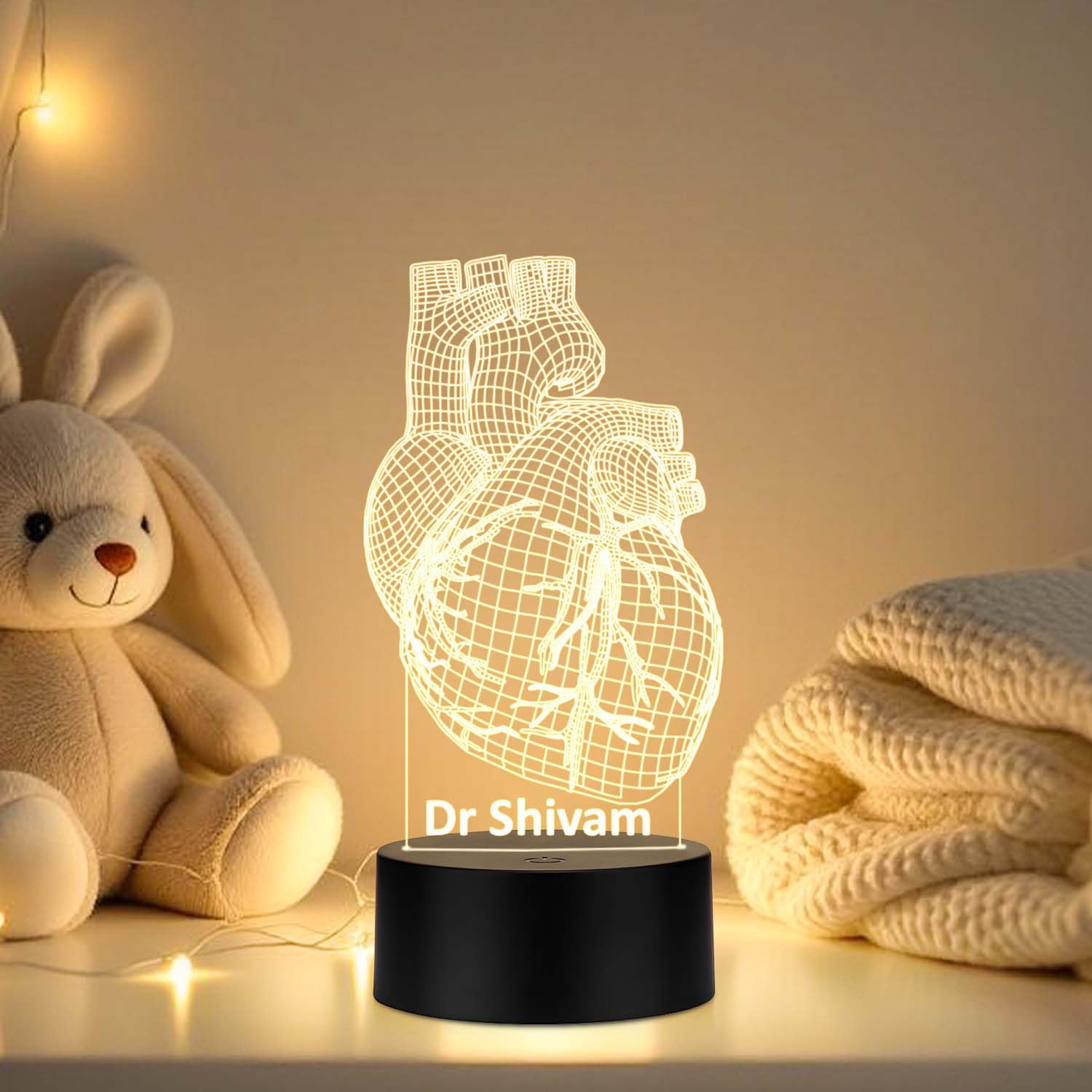 Personalized Name Lamp Cardiologist Heart 3D Illusion Led Lamp Gift for Heat Surgeon Doctor Warm White Light