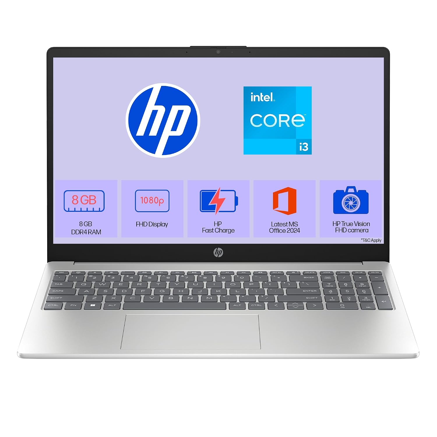 HP 15, 13th Gen Intel Core i3-1315U (8GB DDR4, 512GB SSD), FHD, Micro -Edge, Anti-Glare, 15.6”/39.6cm, Win11, M365* Office24, Silver, 1.59kg, fd0624tu, FHD Camera, UHD Graphics Laptop