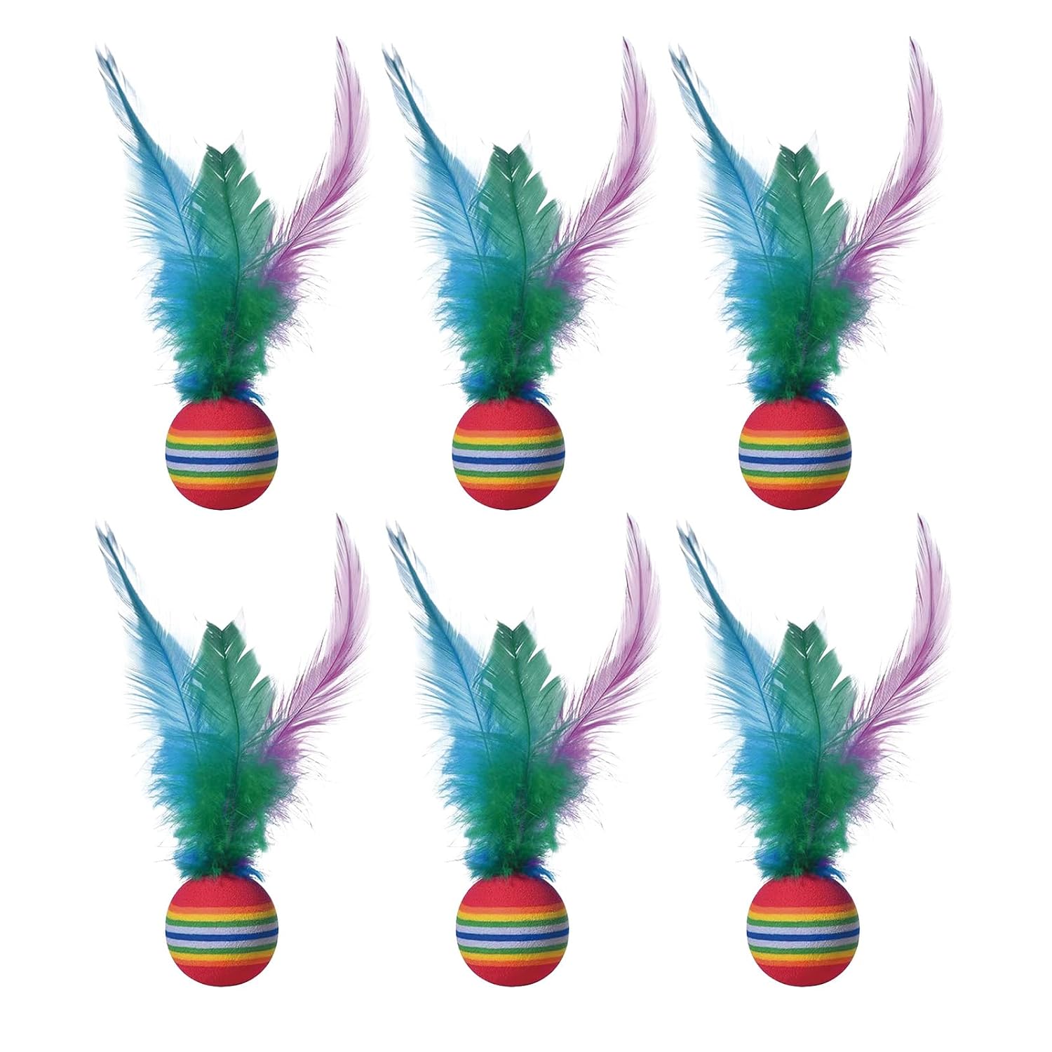 Cat Toys,6PCS Rainbow Ball Cat Toy Set for Indoor Cats, Persian Cat Accessories with Feather Toys, Kitten Toys Foam Balls for Indoor Play