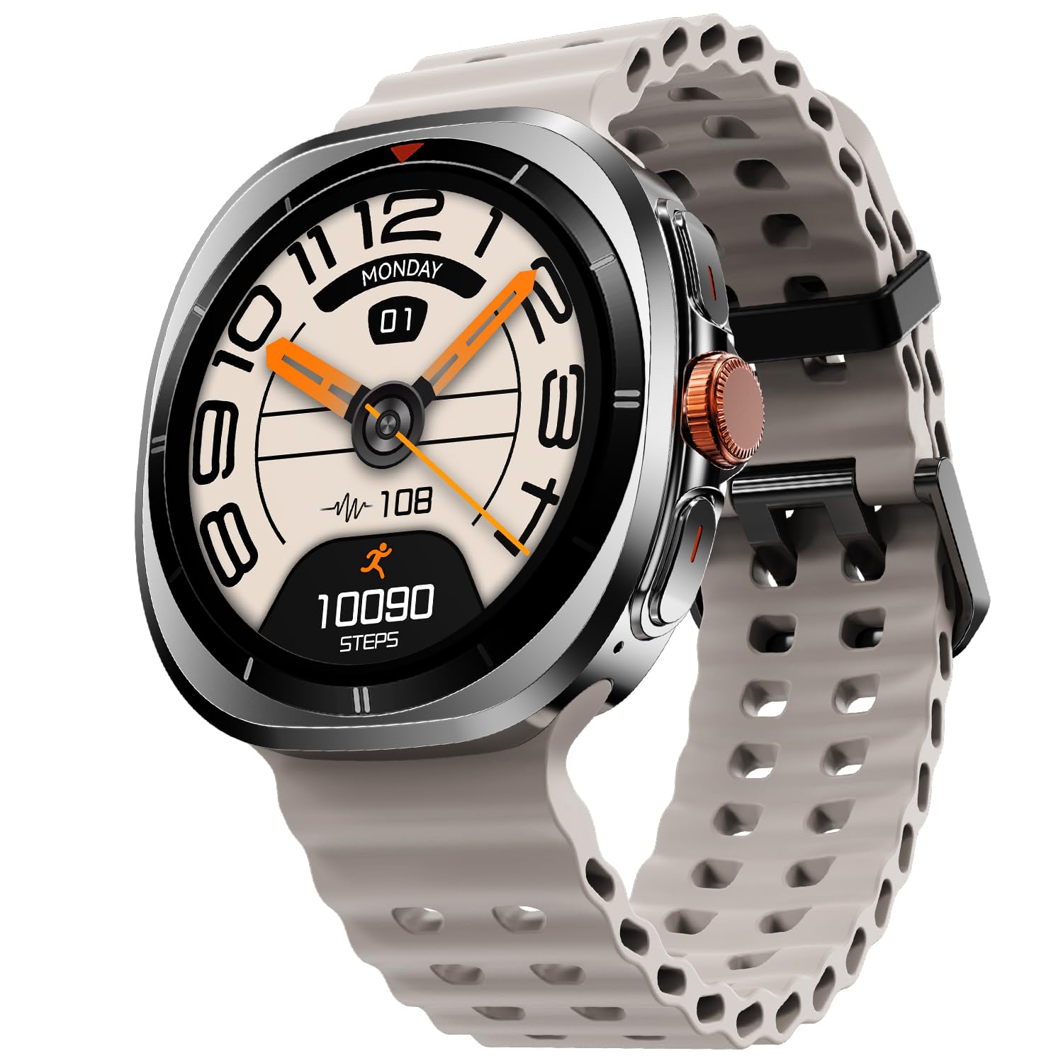 Fire-Boltt Axiom Round Smart Watch 1.43″ Super AMOLED Display with Always-On Mode, Bluetooth Calling, Rotating Crown, SPO2 & Heart Rate Monitor, IP67 Waterproof Silicone Smartwatch for Men – White