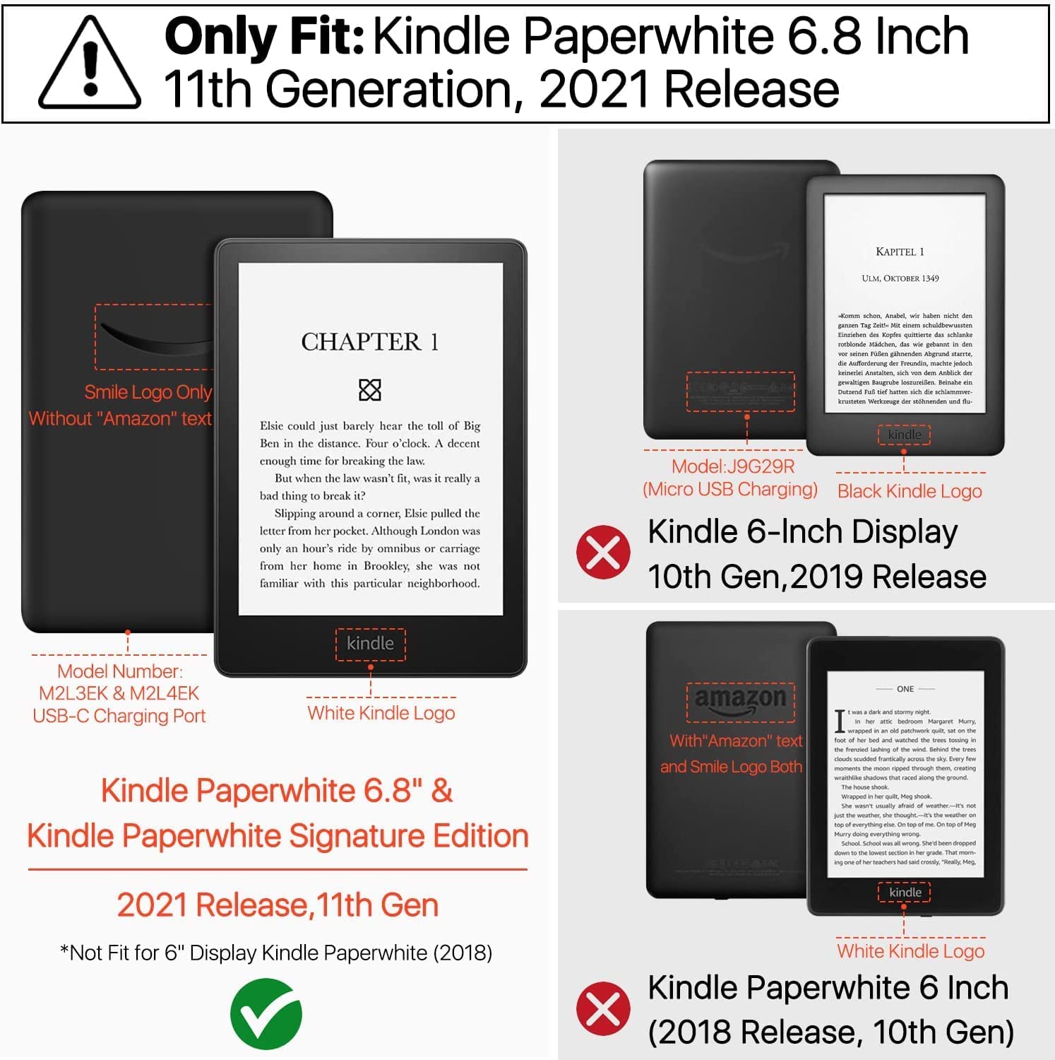 SwooK Classic Printed Magnetic for 6.8″ Kindle Paperwhite 11 11Th Generation 2021 / Kindle Paperwhite Signature Edition Soft Back Flip E-Readers Cover Case (College Days)