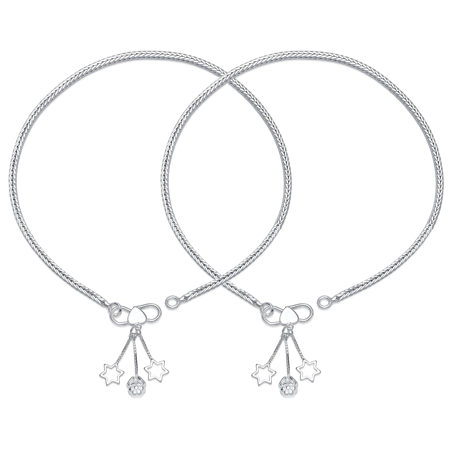 TRUESILVER ACPL 925 Sterling Silver Anklets for Women & Girls | BIS Hallmarked Modern Designer Anklet | Stylish Silver Jewelry for Wedding Bridal Everyday Wear (Pair)