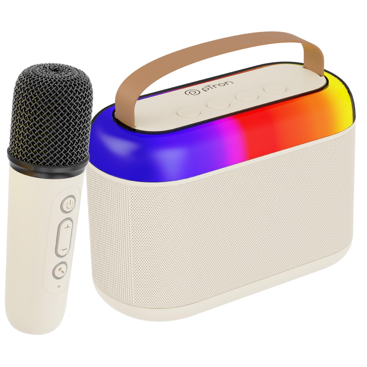 pTron Newly Launched Fusion Joy 20W Bluetooth Speaker with Wireless Karaoke Mic, 6Hrs Playtime, Vivid RGB Lights, Voice Effects, Multi-Play Modes BT5.3/TF Card & Type-C Charging Port (Light Cream)