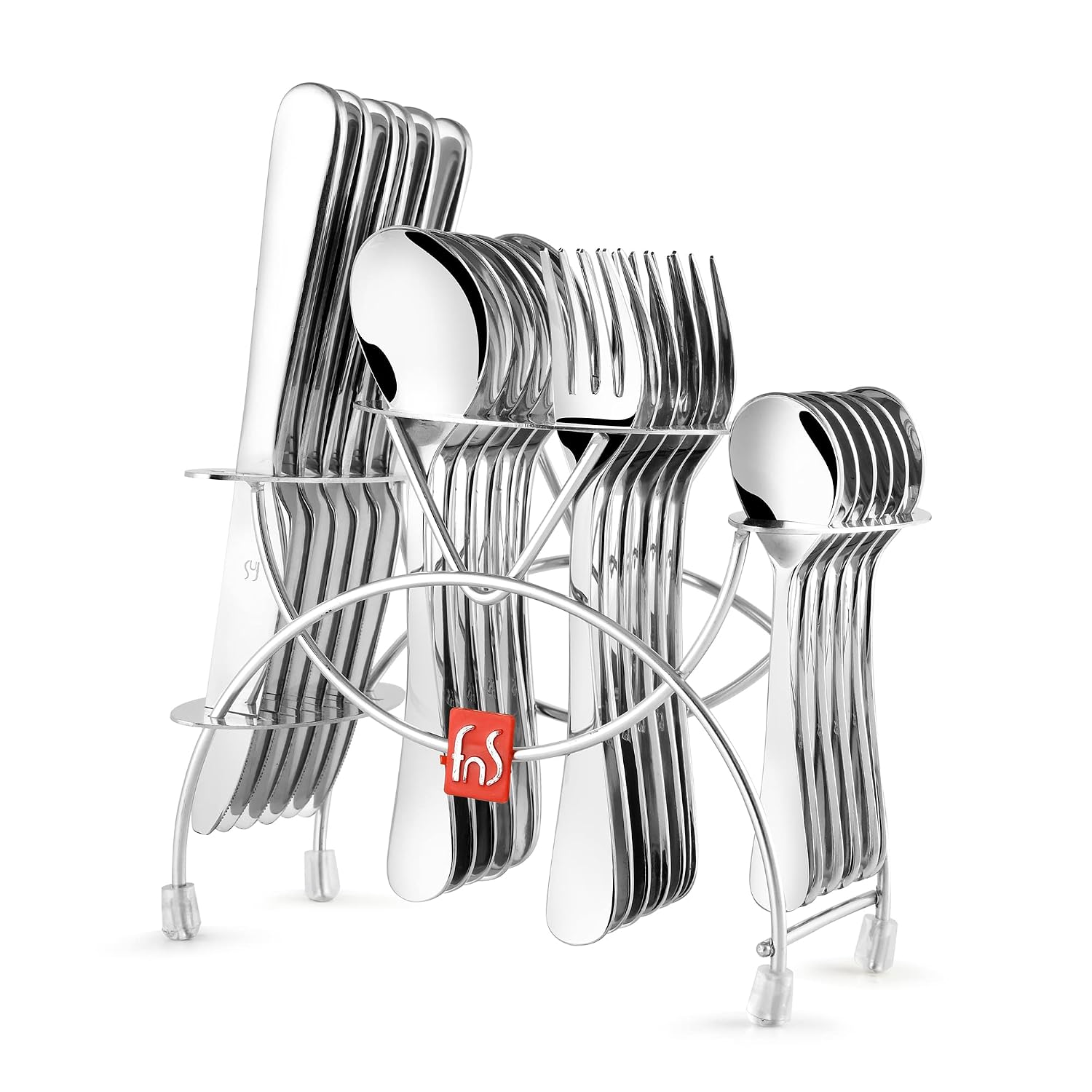 FnS Victoria 24 Pieces Stainless Steel Cutlery Set with Stand | 6 Pieces Each Dinner Spoons, Dinner Forks, Butter Knives & Tea Spoons | Premium Flatware for Home, Kitchen & Dining