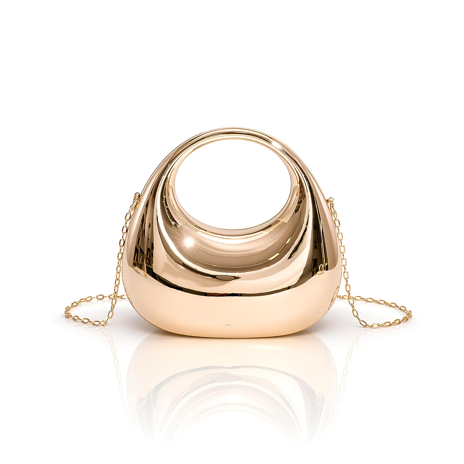 Glossy Moon Style Acrylic Women’s Crossbody Cute Clutch Bag – Gold-Tone Pleated Metallic sling Purse, Shoulder Evening Handbag, Ladies, Wedding Gift For Girls, Party Wallet Bag