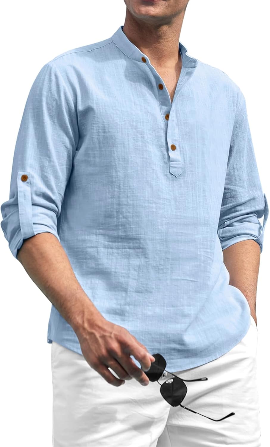 Zombom Cotton Polyester Blend Solid Casual Regular Fit Mandarin/Chinese Collor Short Kurta for Men