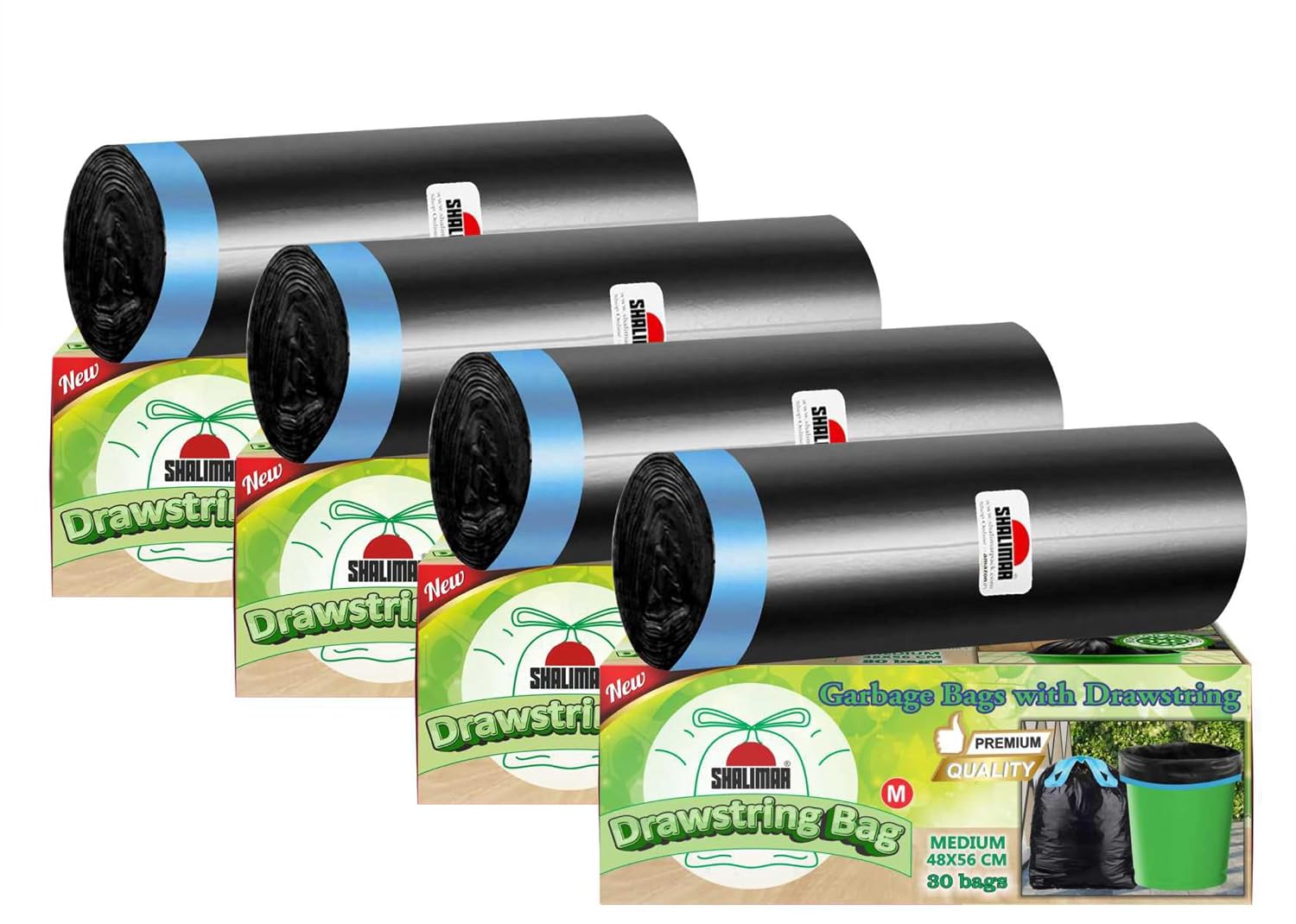 Shalimar Premium Scented Drawstring Garbage Bags | Medium 19 X 21 Inches | 120 Bags (30 Bags X 4 Rolls) | Lavender Fragrance | Dustbin Bag/Trash Bag | (Black) – Perforated Box for Easy Dispensing