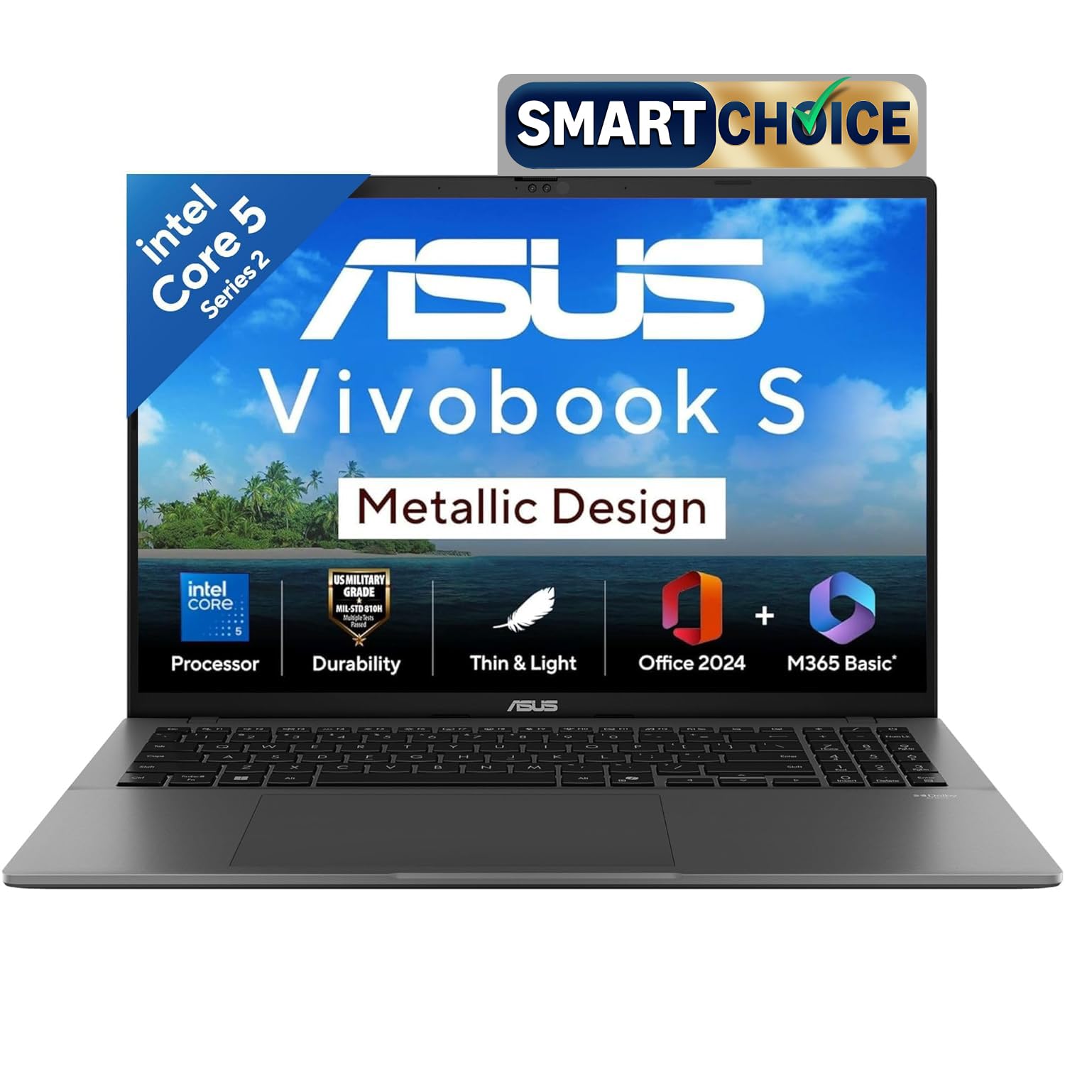 ASUS Vivobook S16,Intel Core 5-210H (i5-14th Gen),Metallic Design Laptop,Intel UHD iGPU,16GB RAM,512GB SSD,FHD+,16″”,144Hz,Windows 11,M365 Basic(1Year),Office 2024,Matte Gray,1.7Kg, S3607VA-RP113WS