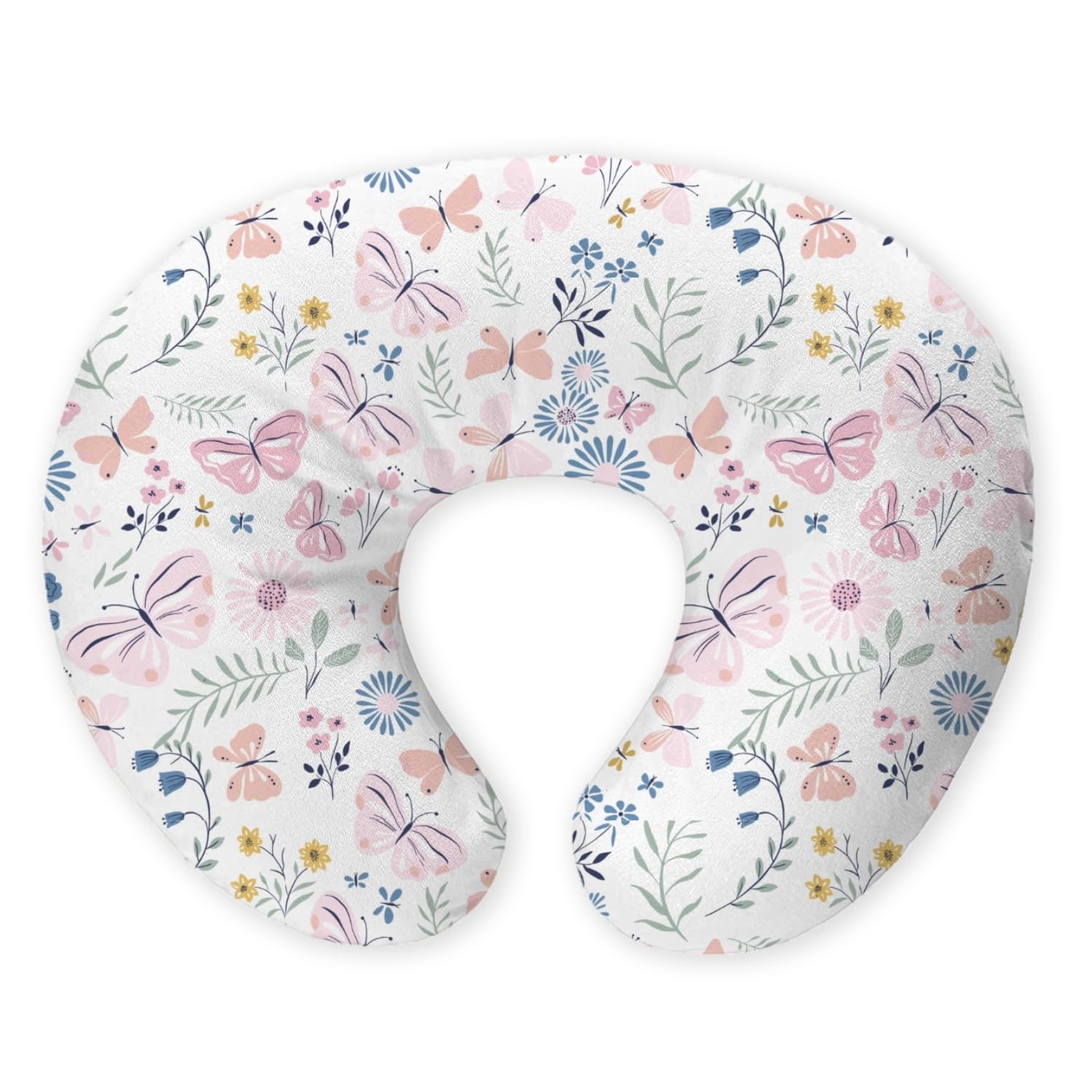 haus & kinder Baby Feeding Pillow for New Born Baby, Breastfeeding & Nursing Pillow with Removable Cover, Infant Support Cushion for 0–24 Months, Tummy Time Pillow (Butterfly Garden)