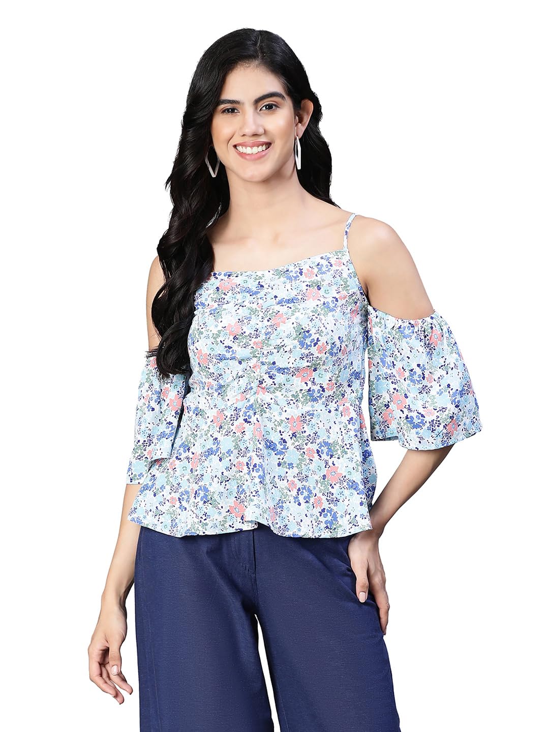 oxolloxo Women Floral Print Cold Shoulder Strap Top