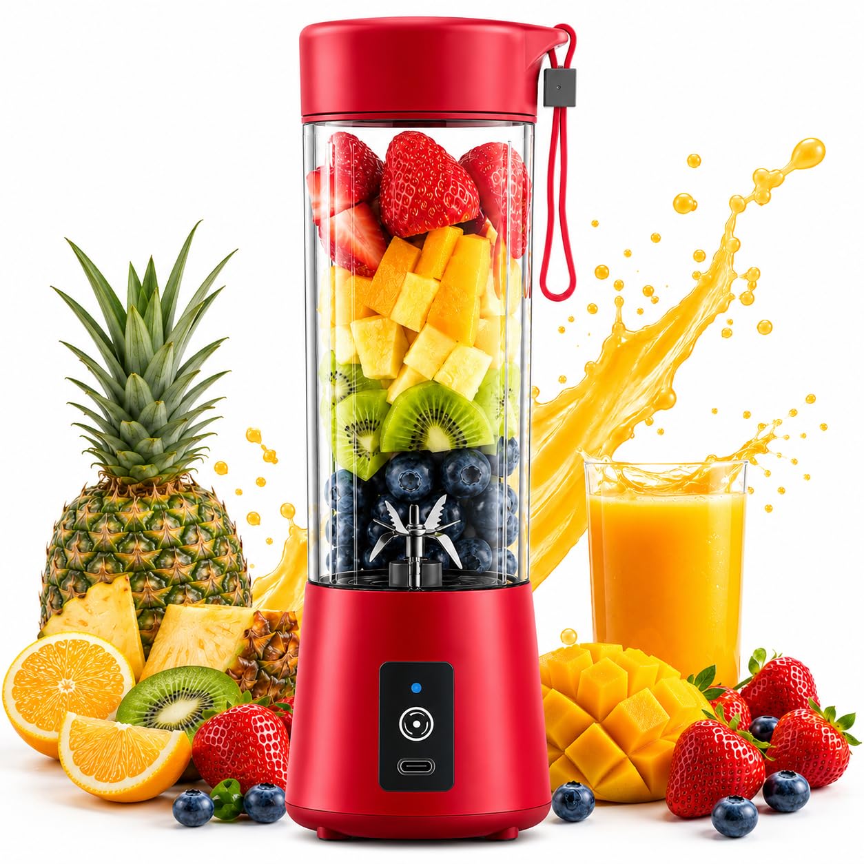 6 Blade Juicer Mixer Grinder Mini, Portable Blender for Smoothies & Juices, USB Rechargeable Bottle Juicer Blender, Smoothie Maker, Milkshake Blenders, Portable Juice Maker Bottle