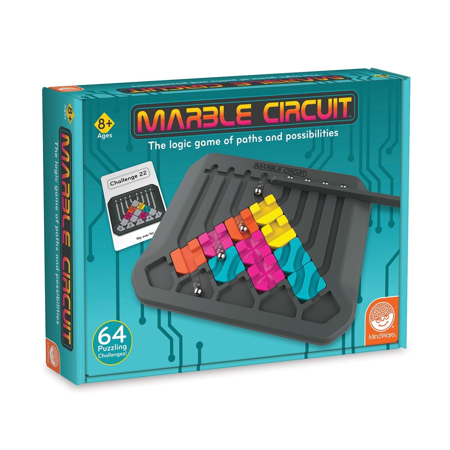 Brand Conquer Brain Training Puzzle Marble Circuit Logic Game for 1 Player Great Gift for Kids who Like Puzzles & Brain teasers 64 Card Challenges & 24pcs Fun for Kids & Adults Ages 8+ (Logic Game)