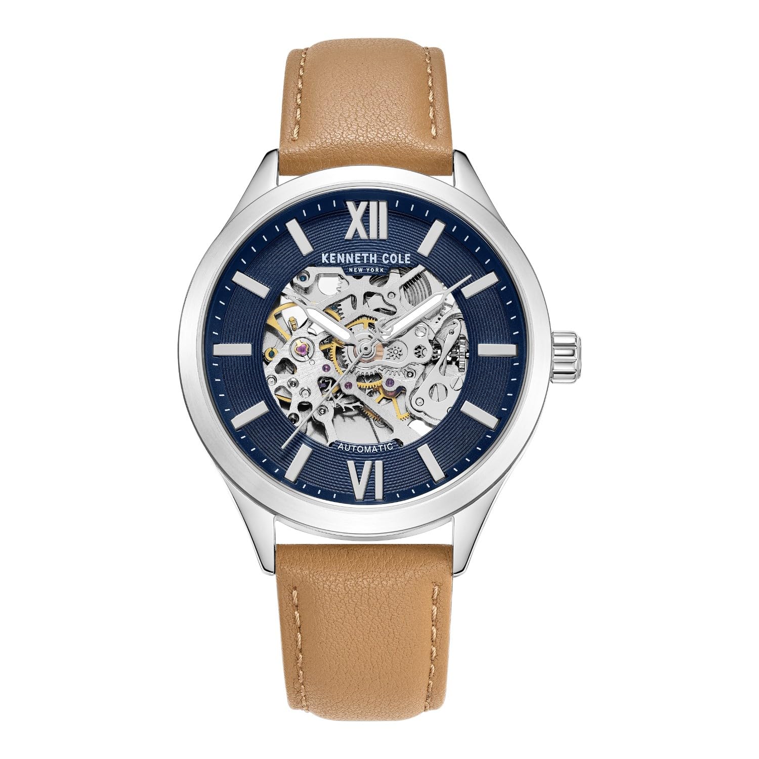 Kenneth Cole Automatic Blue Round Dial Men’s Watch | Genuine Leather Strap Material | Watches for Men Analog – KCWGX0103801MNW